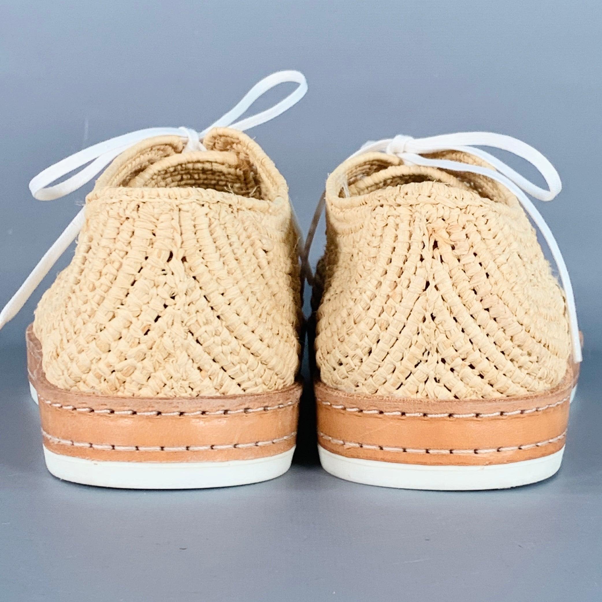 Beige ROBERT CLERGERIE Taglia 8 Scarpe con lacci in rafia intrecciata naturali in vendita