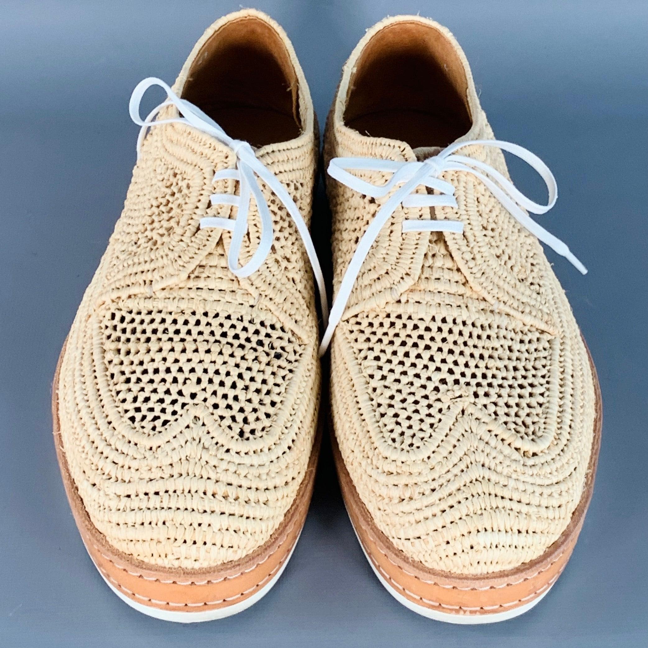 ROBERT CLERGERIE Taglia 8 Scarpe con lacci in rafia intrecciata naturali In condizioni buone in vendita a San Francisco, CA