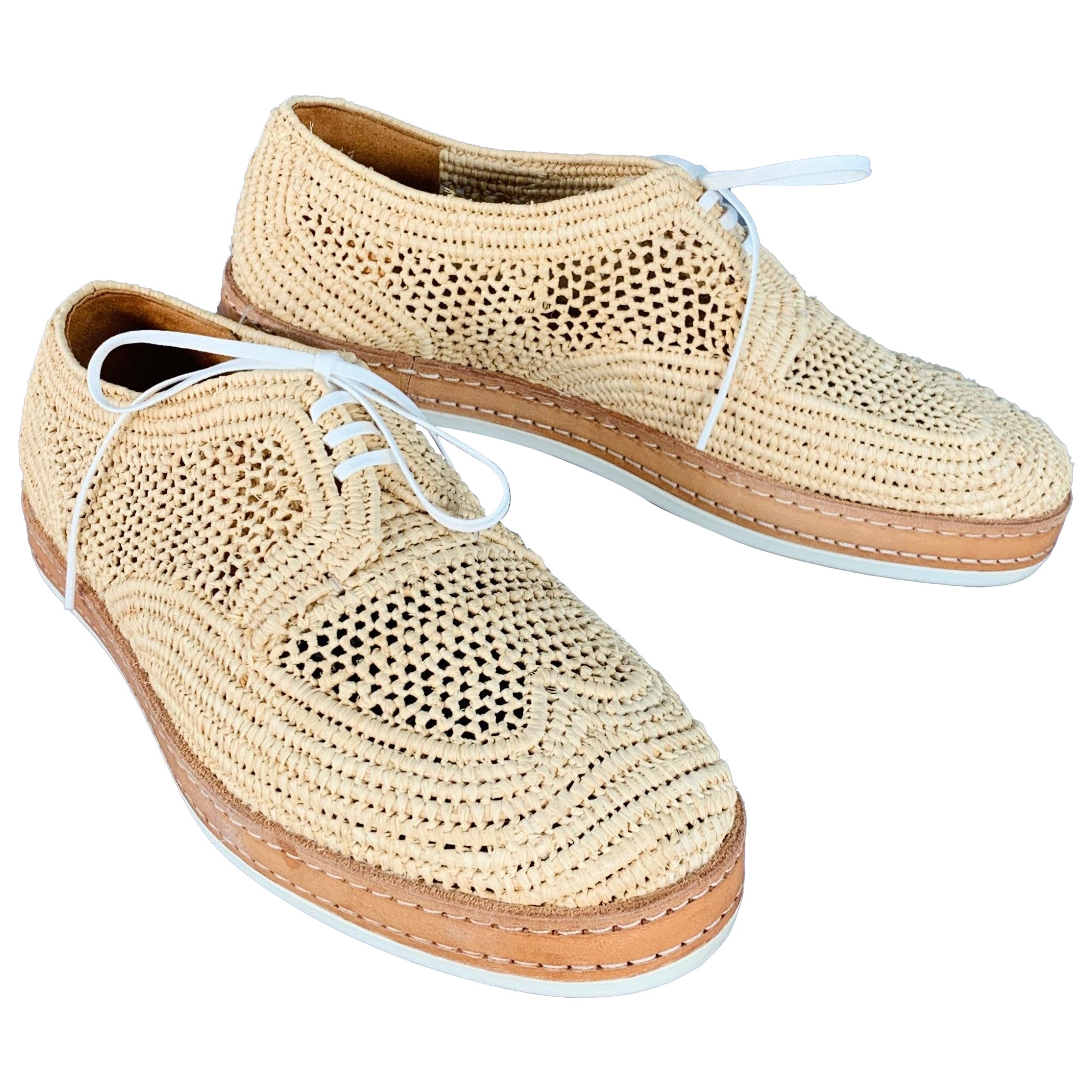ROBERT CLERGERIE Taglia 8 Scarpe con lacci in rafia intrecciata naturali in vendita