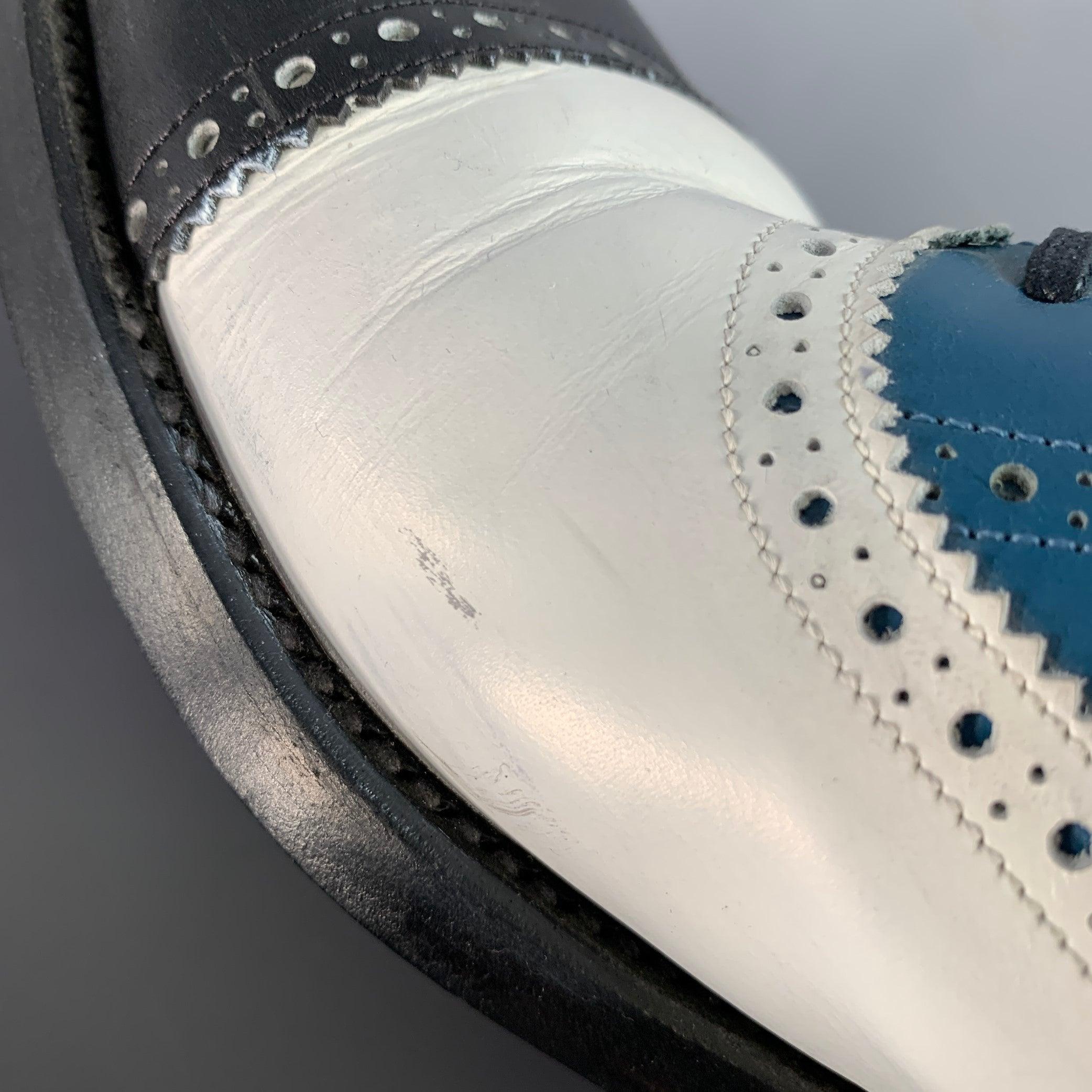 ROBERT CLERGERIE Talla 9 Negro Blanco Azul Cuero Perforado Espectador Zapatos con cordones en venta 7