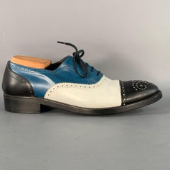 ROBERT CLERGERIE Talla 9 Negro Blanco Azul Cuero Perforado Espectador Zapatos con cordones
