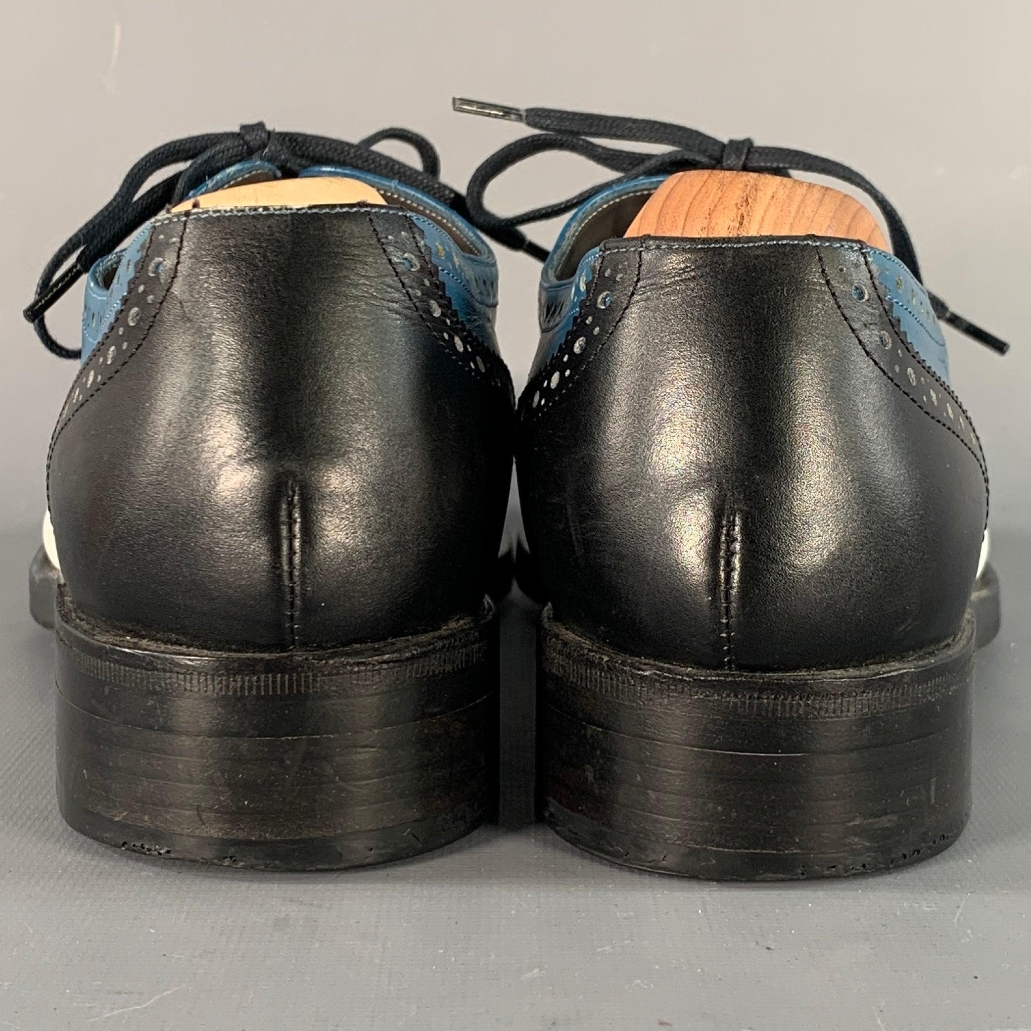 De los hombres ROBERT CLERGERIE Talla 9 Negro Blanco Azul Cuero Perforado Espectador Zapatos con cordones en venta