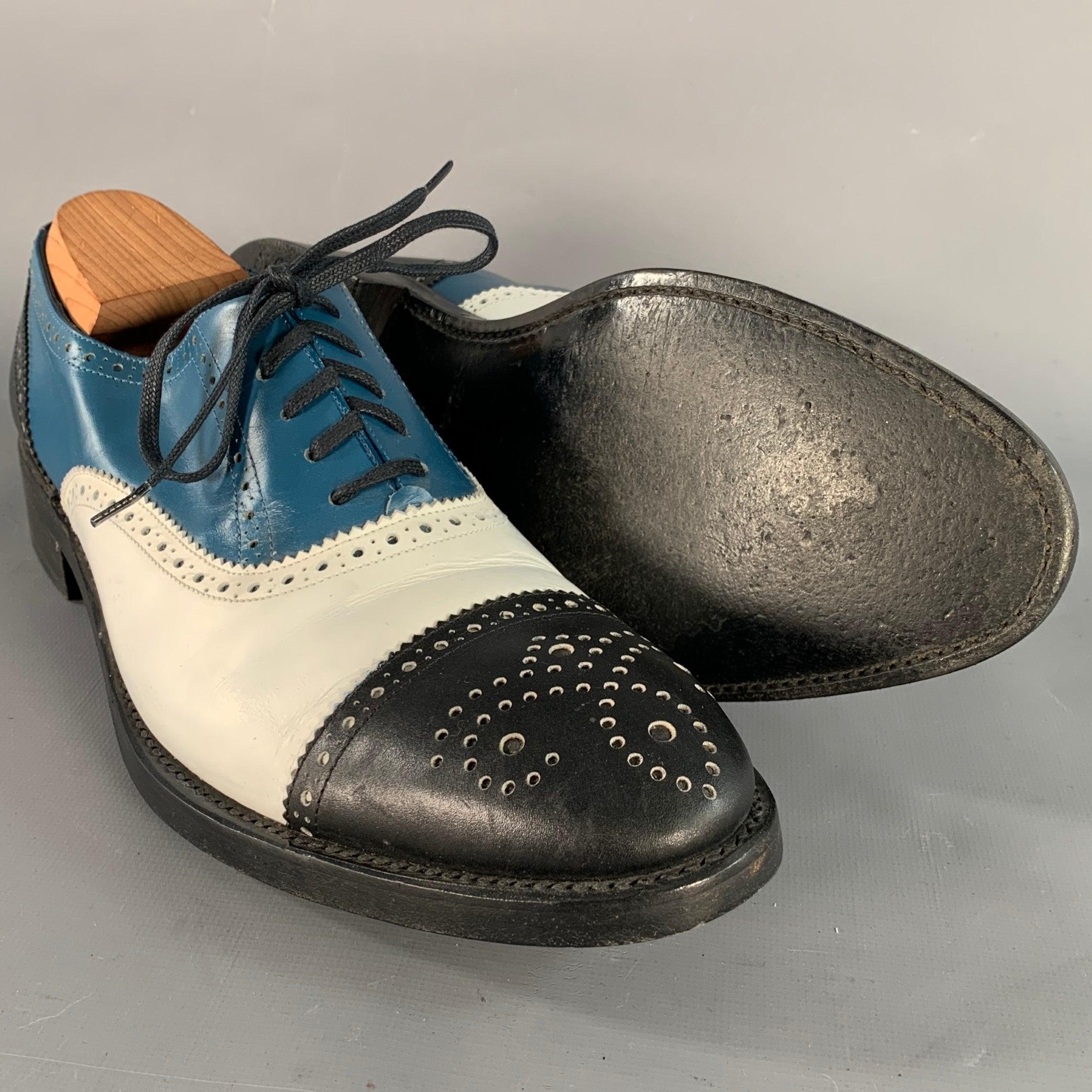 ROBERT CLERGERIE Talla 9 Negro Blanco Azul Cuero Perforado Espectador Zapatos con cordones en venta 2