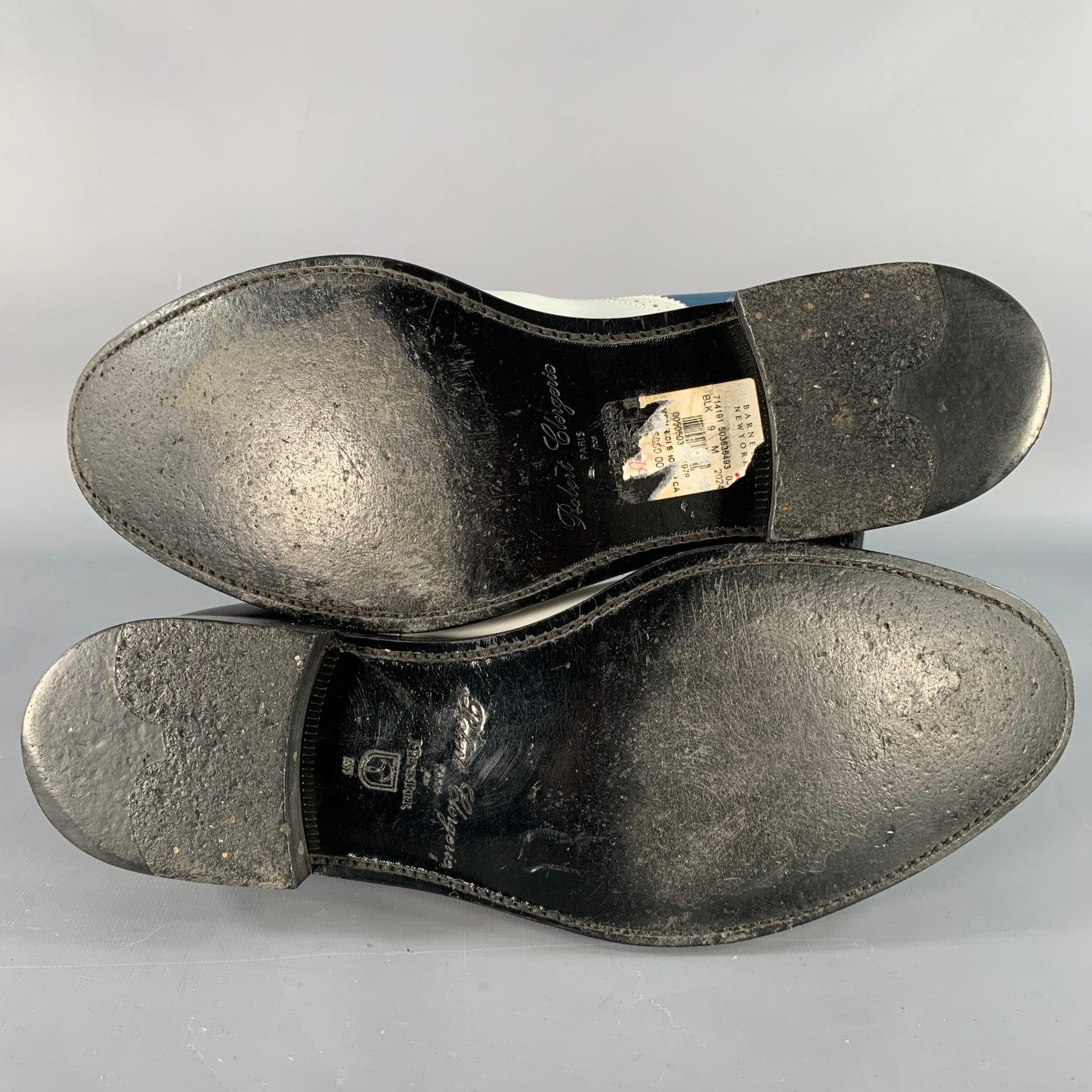ROBERT CLERGERIE Talla 9 Negro Blanco Azul Cuero Perforado Espectador Zapatos con cordones en venta 3
