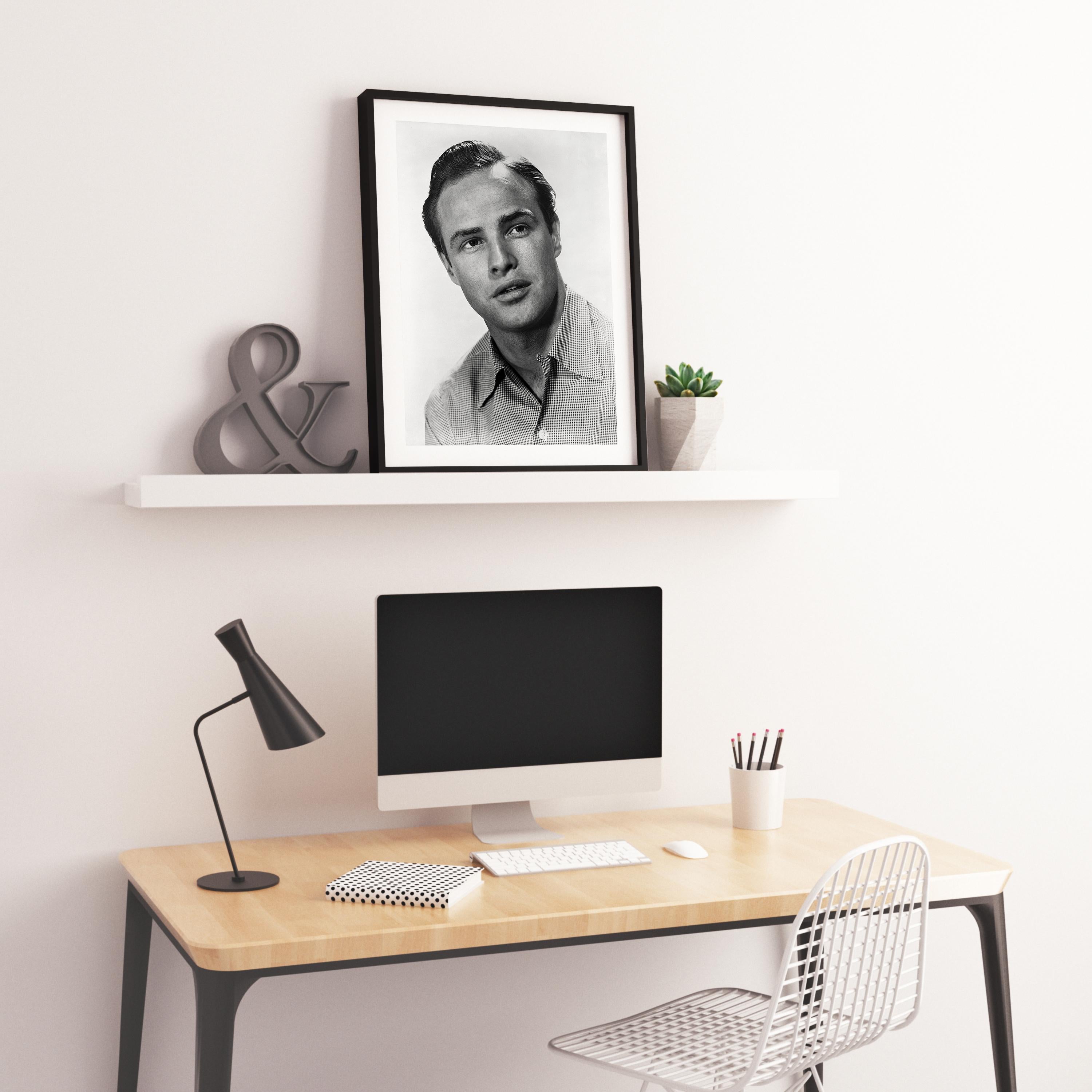 Marlon Brando: Looking Up Fine Art Print - Gray Black and White Photograph by Robert Coburn