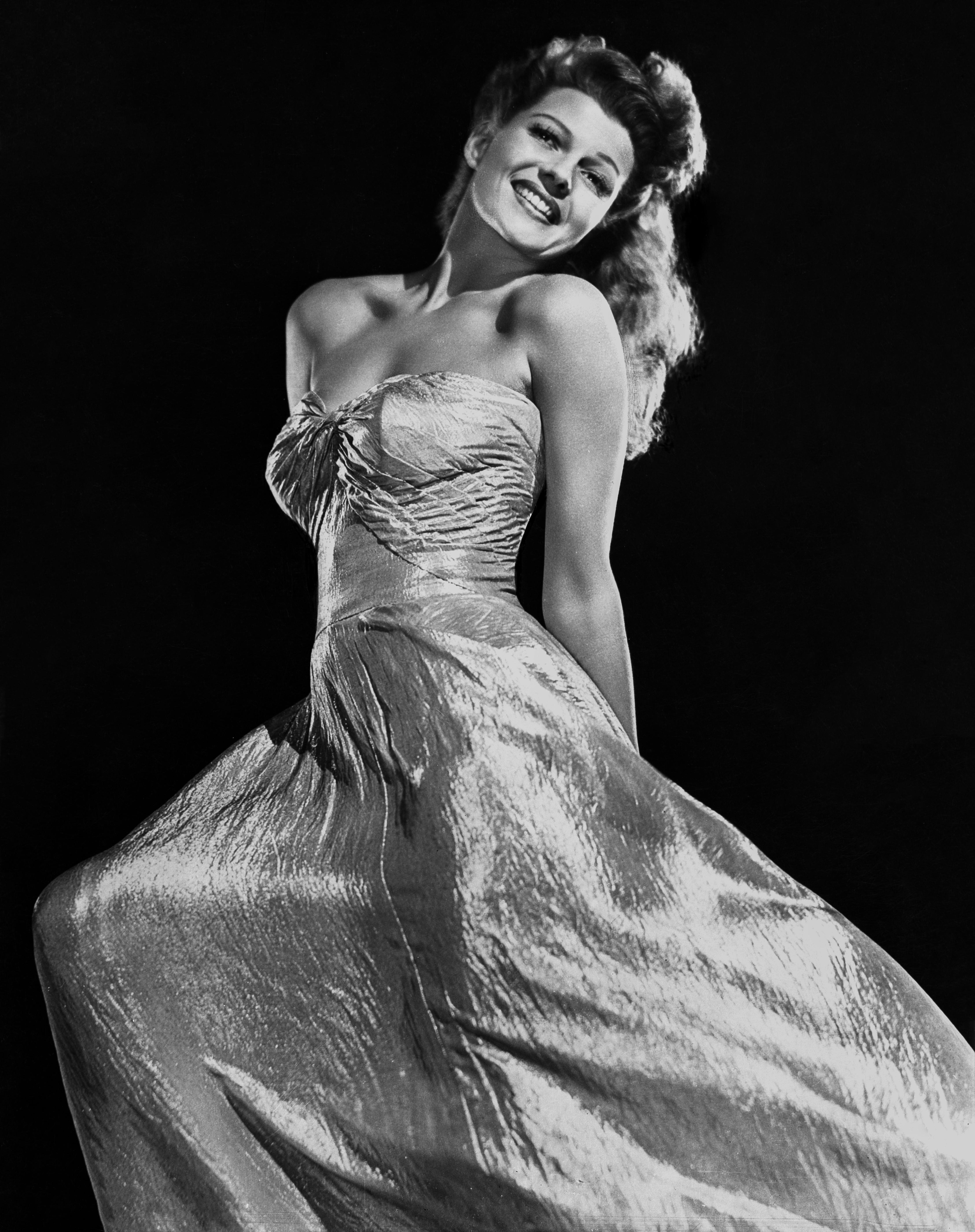 Robert Coburn Portrait Photograph - Rita Hayworth Smiling in Gown Fine Art Print