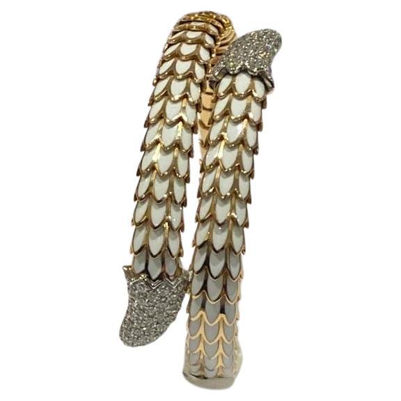 Robert Coin 18K Rose Gold, White Enamel, And Diamond 'Cobra' Bracelet 5