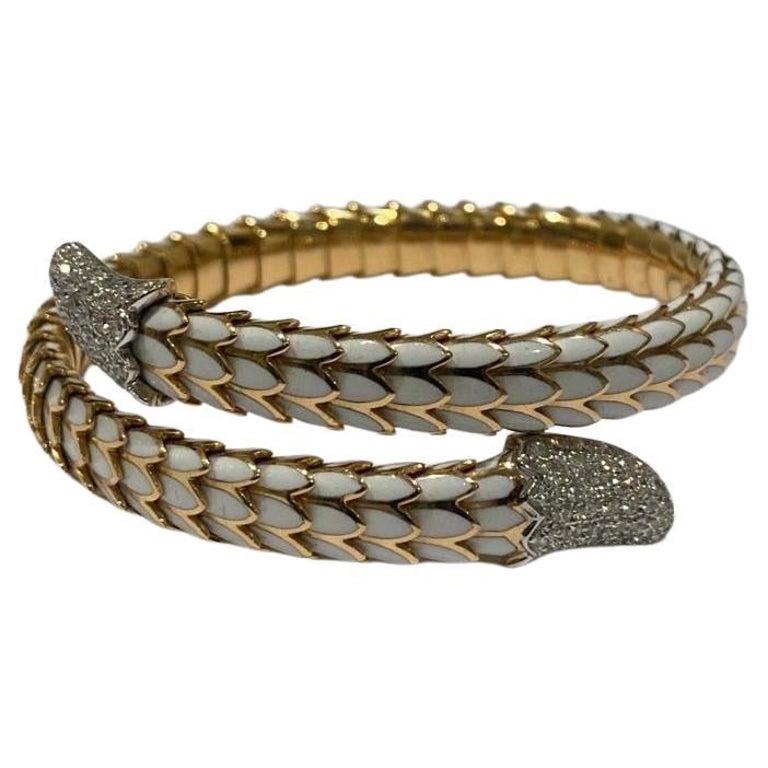 Robert Coin 18K Rose Gold, White Enamel, And Diamond 'Cobra' Bracelet 7