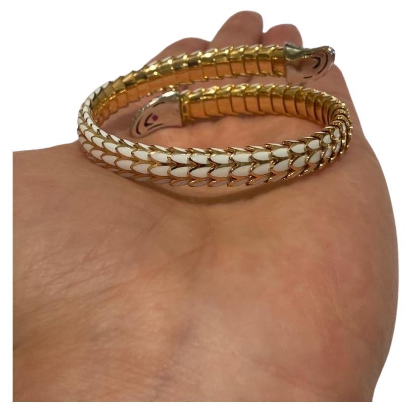 Women's Robert Coin 18K Rose Gold, White Enamel, And Diamond 'Cobra' Bracelet For Sale