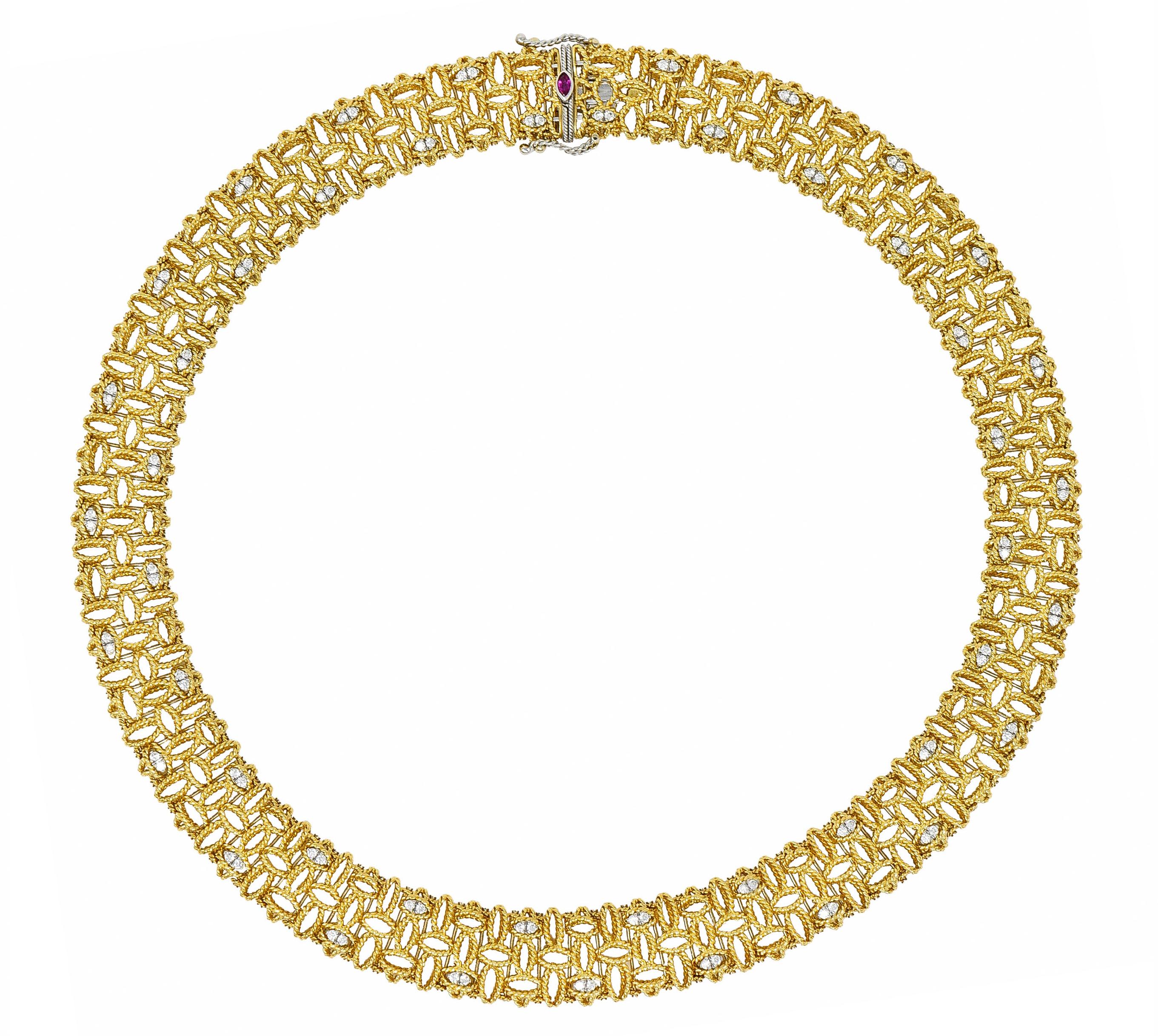 Robert Coin Diamond 18 Karat Yellow Gold Petals Collar Necklace 4
