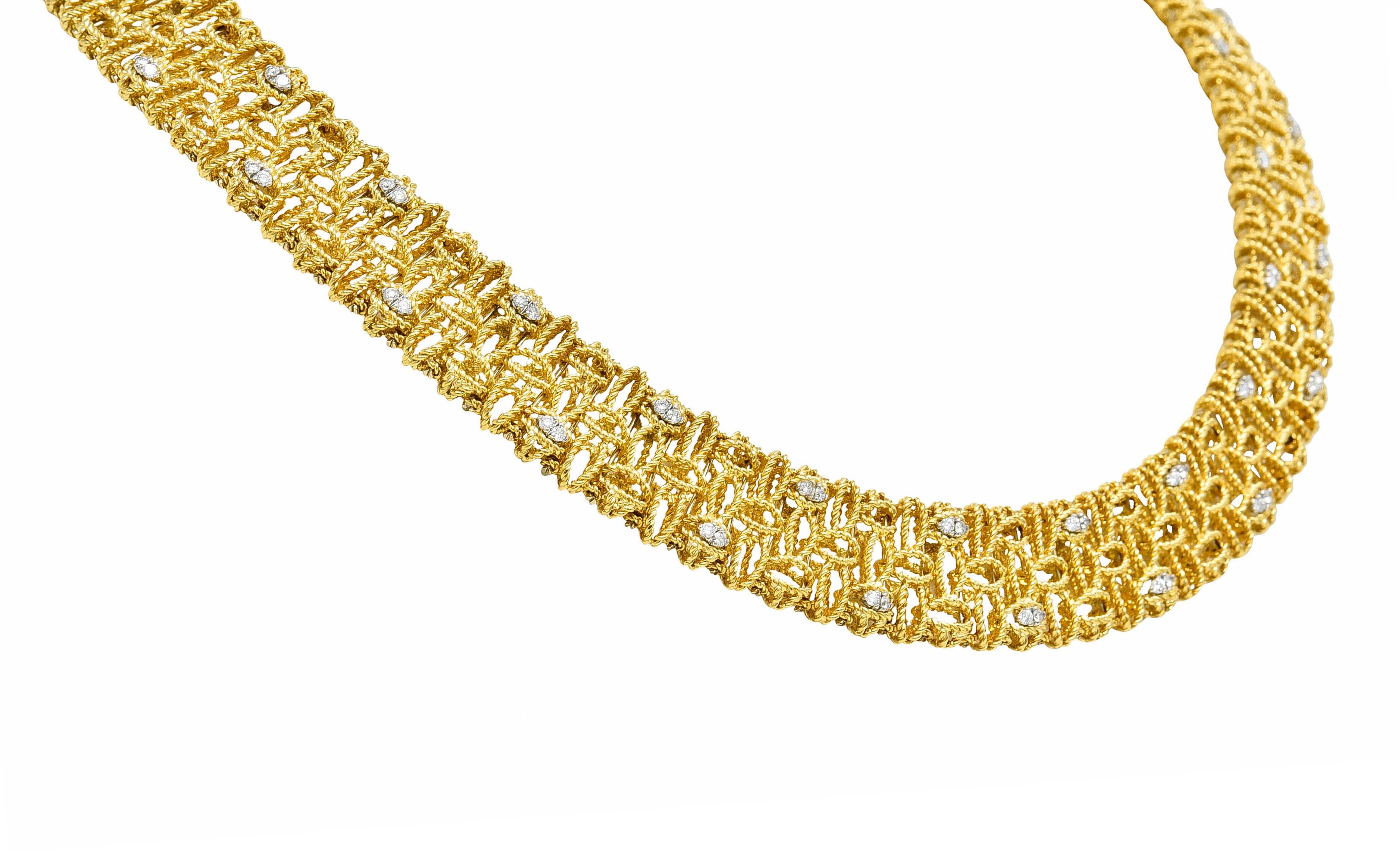 Contemporary Robert Coin Diamond 18 Karat Yellow Gold Petals Collar Necklace