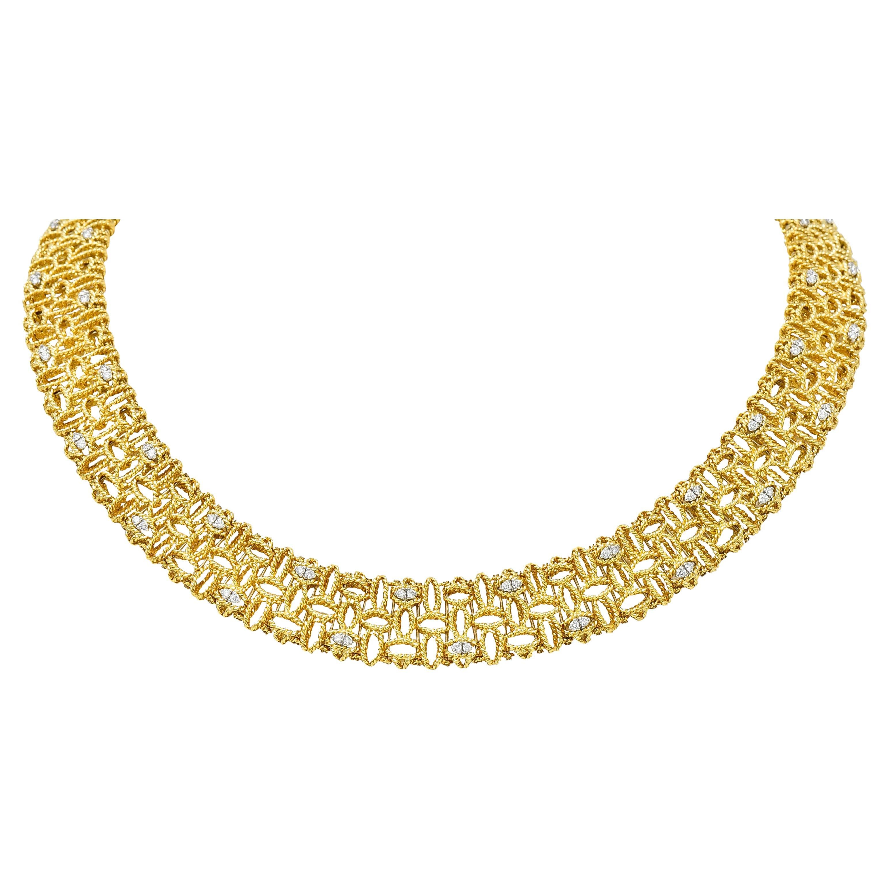 Robert Coin Diamond 18 Karat Yellow Gold Petals Collar Necklace