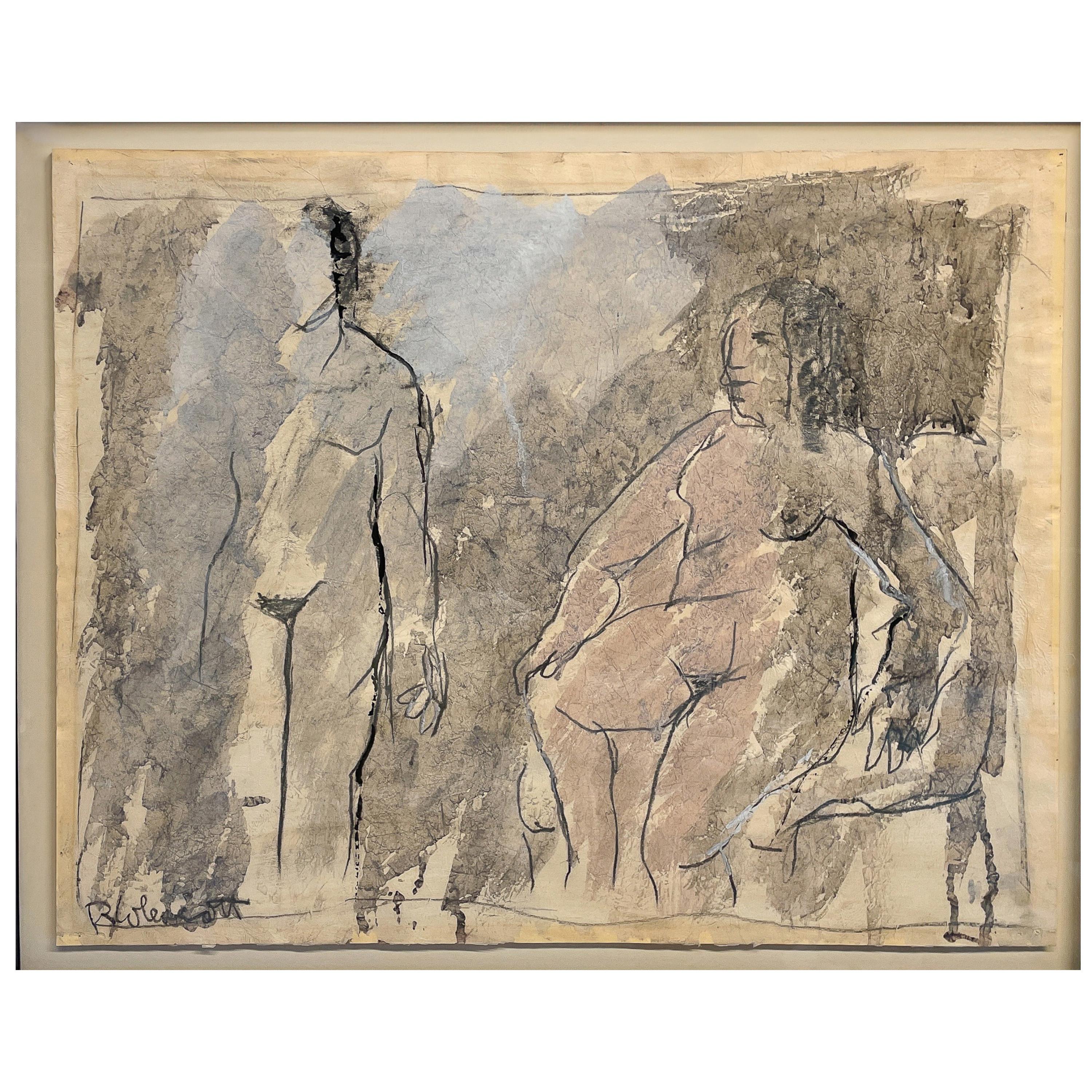 Two Female Nudes African American Expressionist Painting Smith Tower Gallery - Brown Nude Painting by Robert Colescott