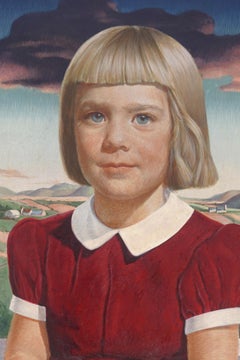 Mid Century Young Blonde Girl Portrait Egg Tempera - Style of Thomas Hart Benton