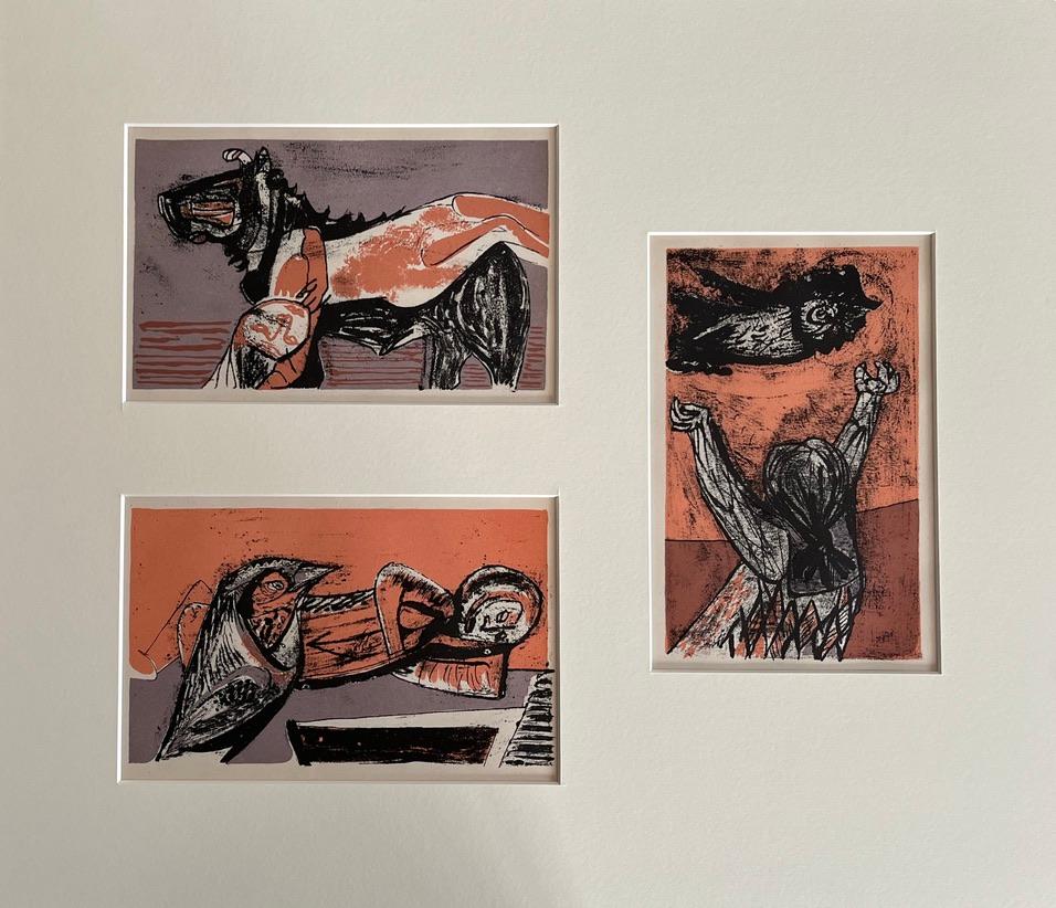 These wonderful lithographs from the imagination of the Glasgow artist Robert Colquhoun are full of colour and dynamism.

Robert Colquhoun (1914-1962)
Poems of Sleep and dream
Three lithographs printed in colour
Framed as one, under museum