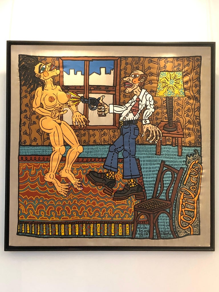 "Adultery", 1990
Large original serigraphy printed on fabric, very rare and limited Edition of 30 Artist Proof signed hand by the artist in black ink and accompanied by its certificate of authenticity. 
Number: EA  - 30 EA (30 Artist Proof  )
