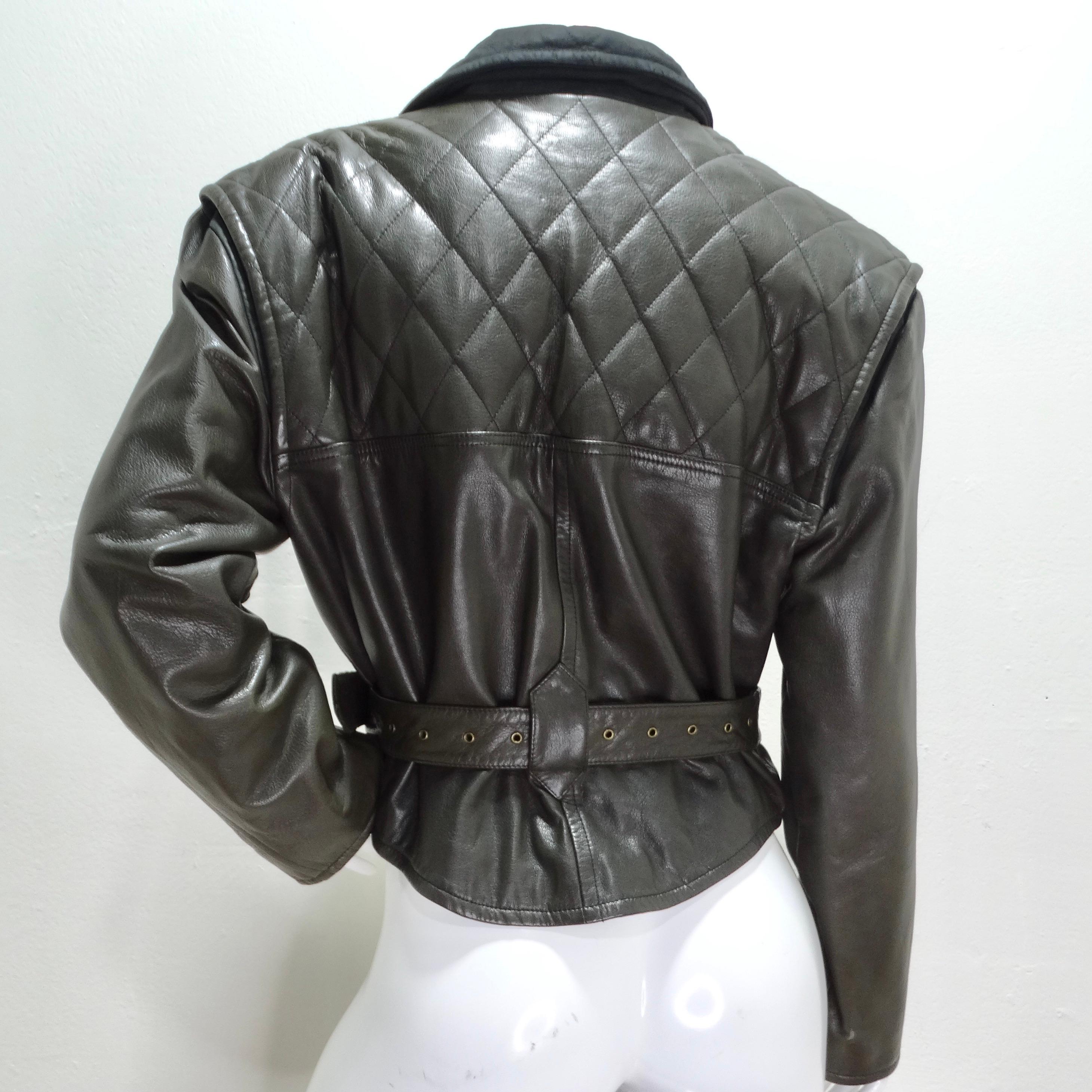 Robert Comstock 1980s Grey Belted Leather Moto Jacket 2