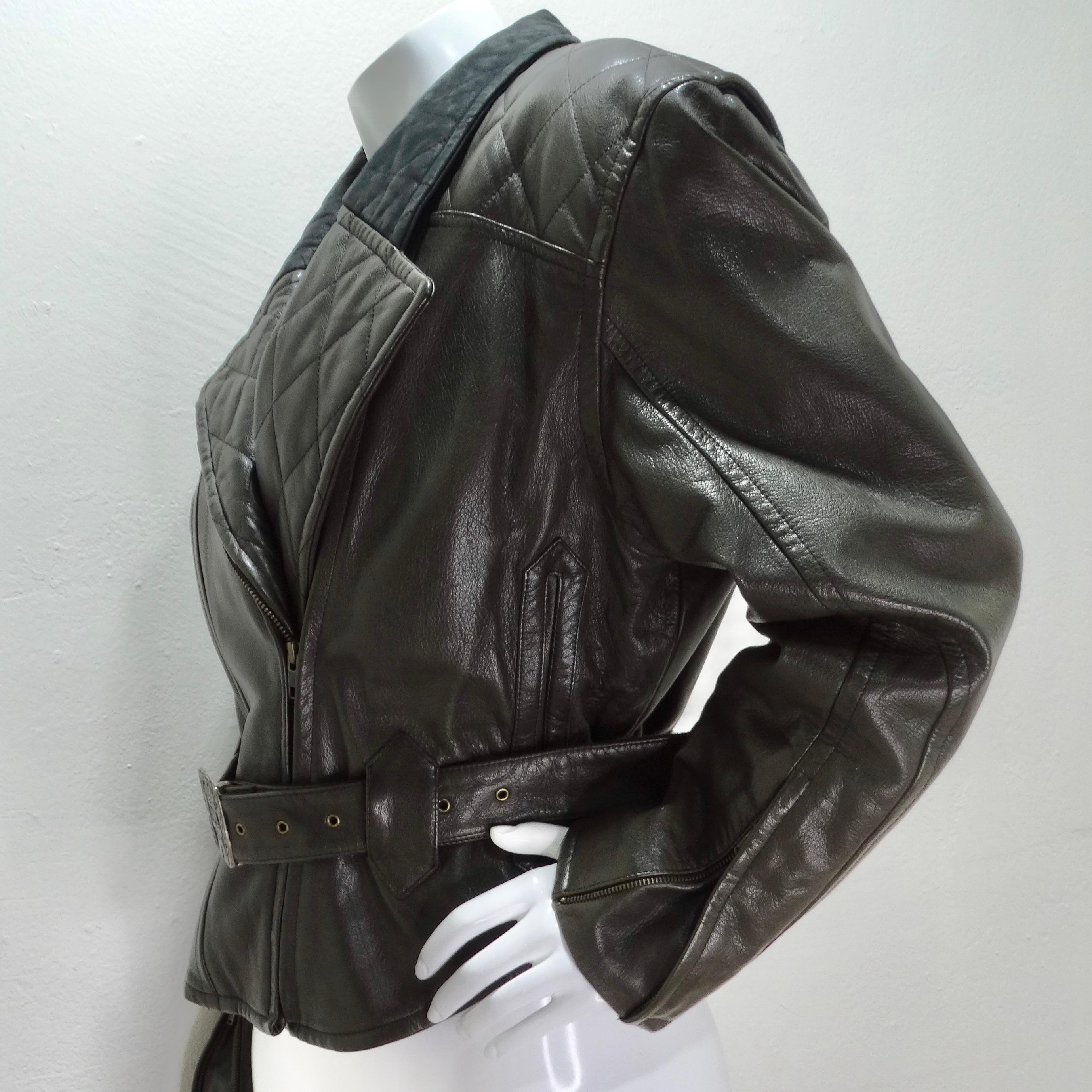 Robert Comstock 1980s Grey Belted Leather Moto Jacket 3