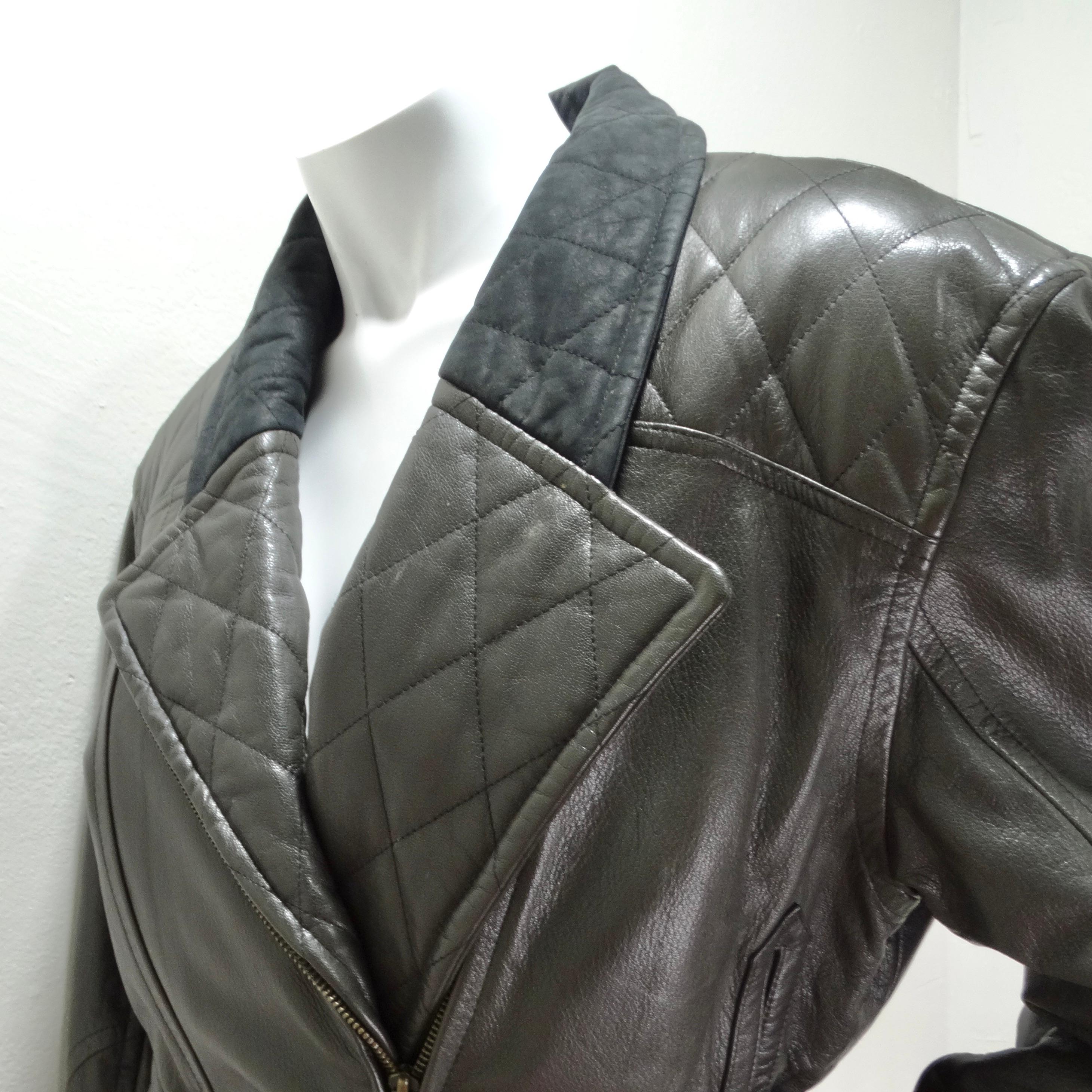 Robert Comstock 1980s Grey Belted Leather Moto Jacket 4