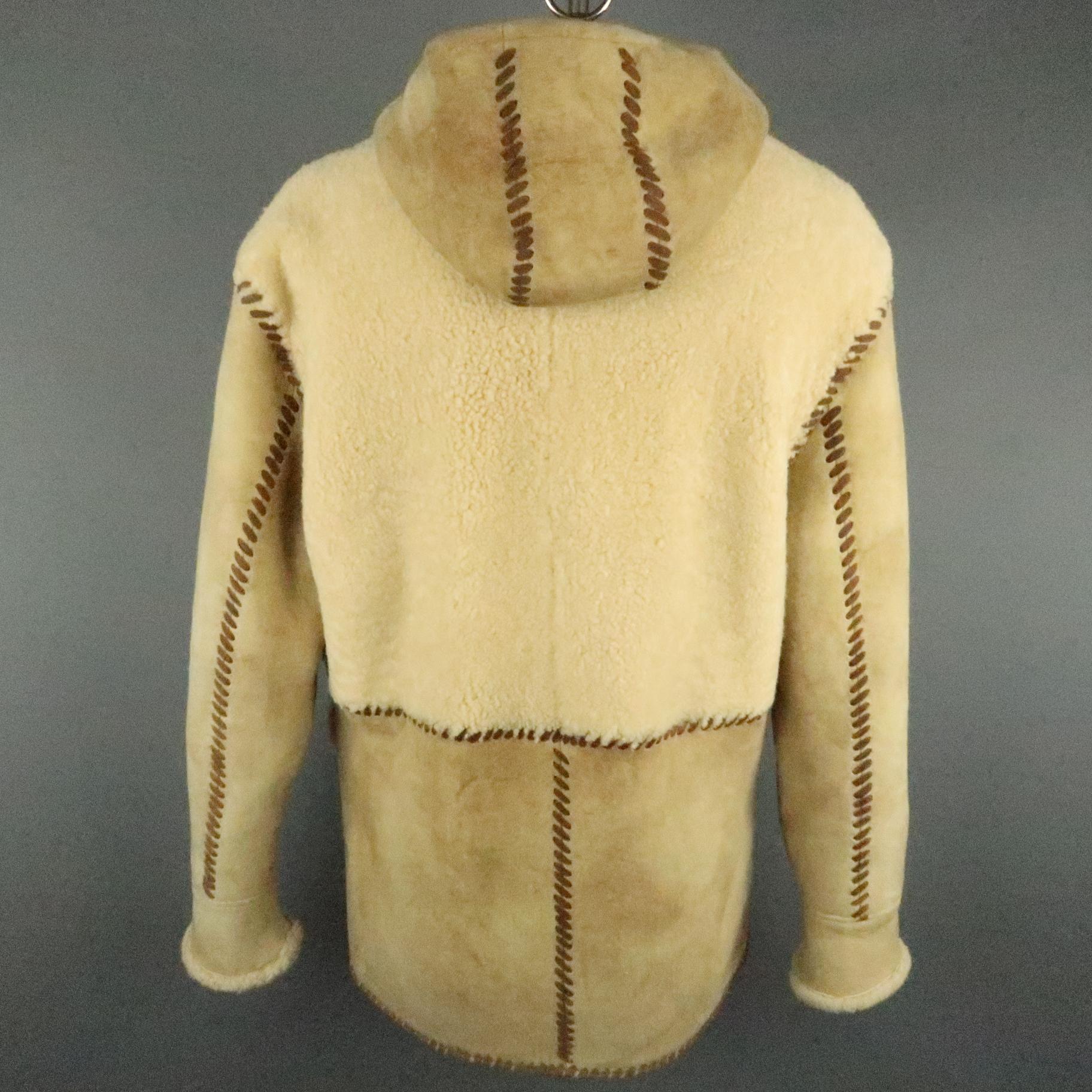 Beige ROBERT COMSTOCK 42 Natural Solid Shearling Hooded Coat