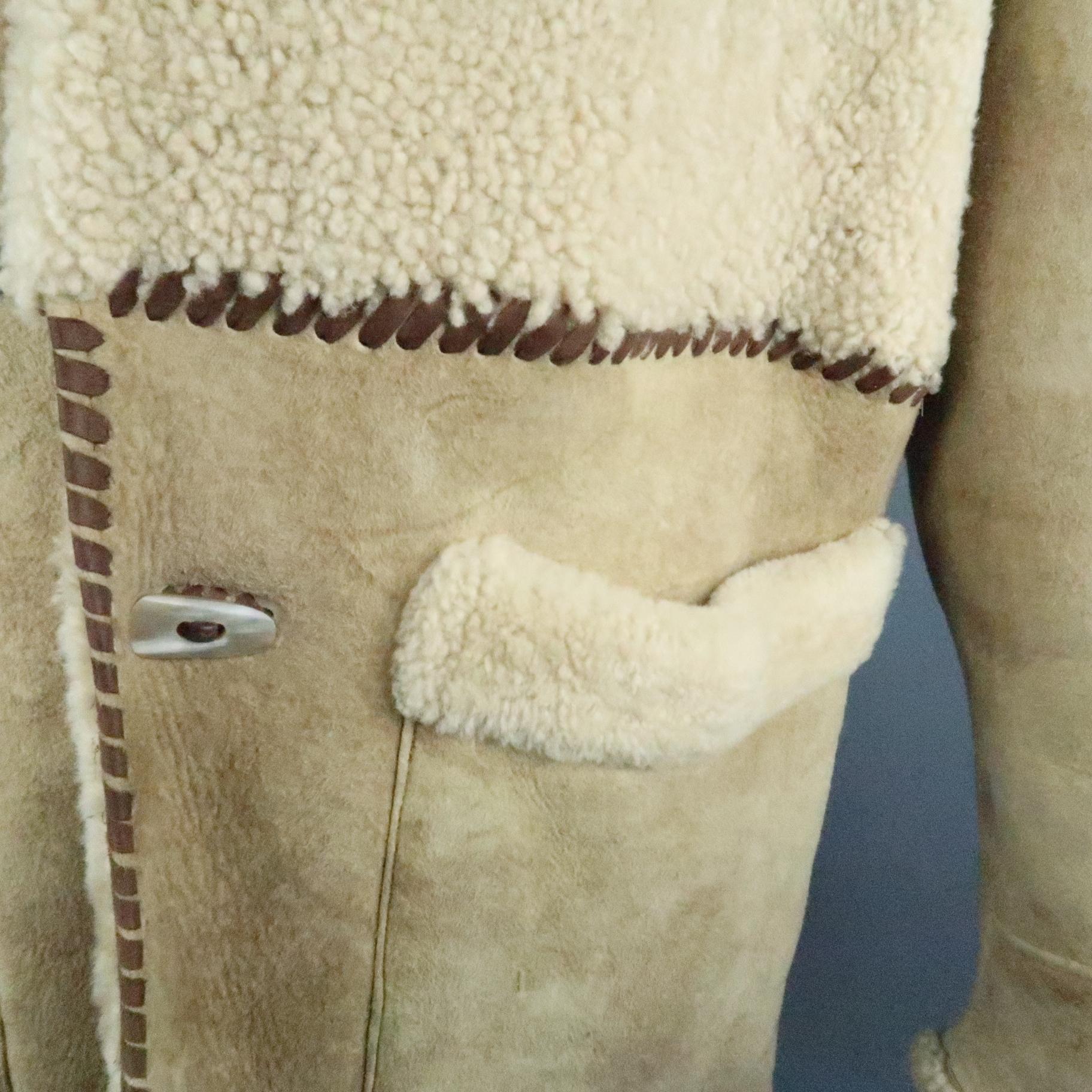 Men's ROBERT COMSTOCK 42 Natural Solid Shearling Hooded Coat