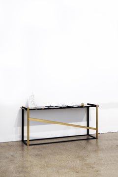 Robert Console Table in Blackened Steel, Saint Laurent Marble and Brass Accents