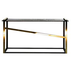 Robert Console Table in Blackened Steel, Saint Laurent Marble and Brass Accents