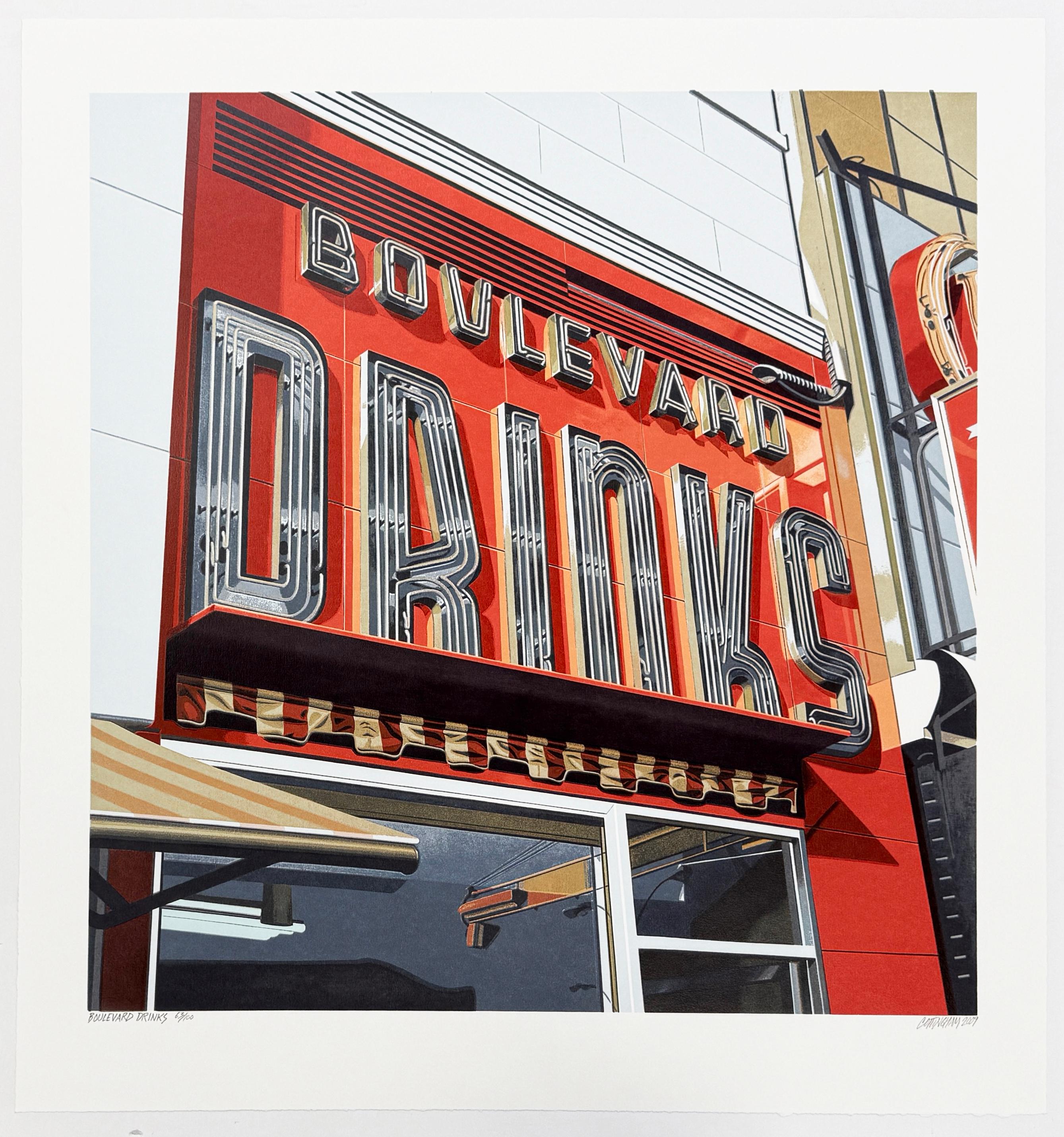 Boulevard Drinks (large hand signed screen print) - Print by Robert Cottingham