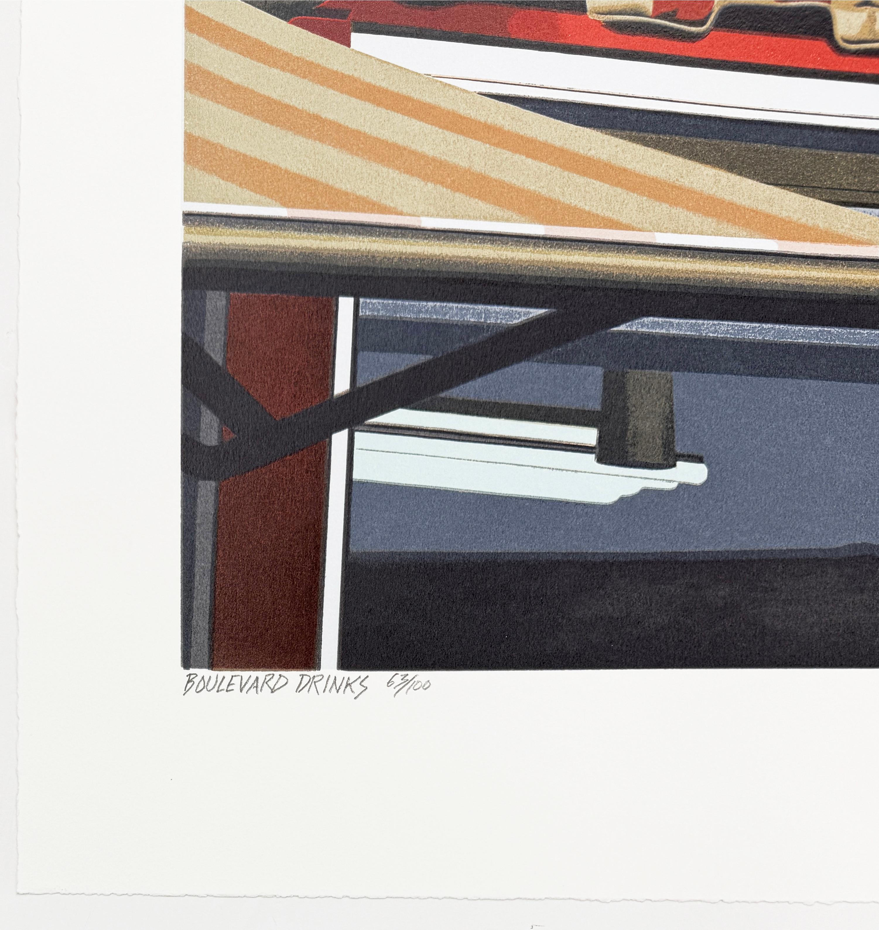 Boulevard Drinks (large hand signed screen print) - Beige Figurative Print by Robert Cottingham