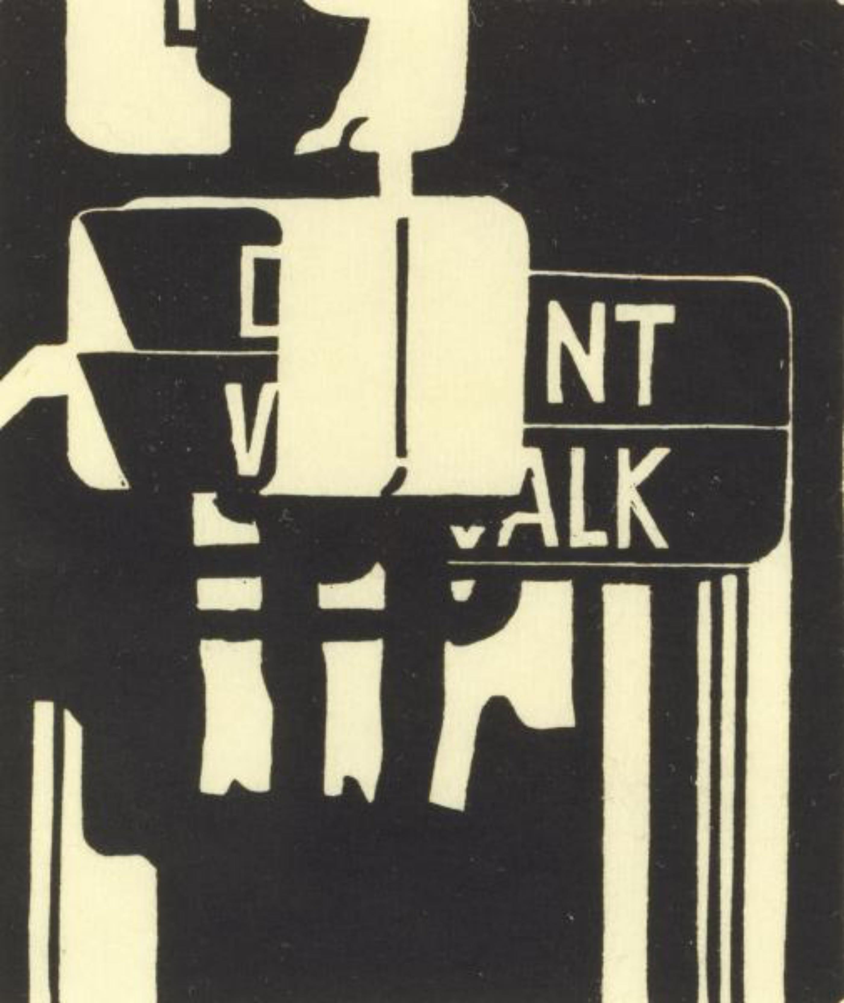 Figurative Art de Robert Cottingham - Don't Walk prueba de prueba única firmada e inscrita por el famoso artista fotorrealista