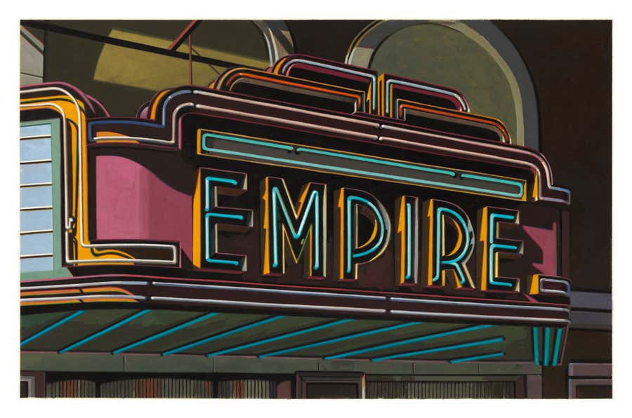 "Empire" by Robert Cottingham (Photorealism, Neon, City, Text, Screen print)