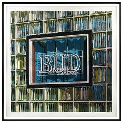 Retro Robert Cottingham Large Original Color Lithograph Bud Beer Hand Signed Framed