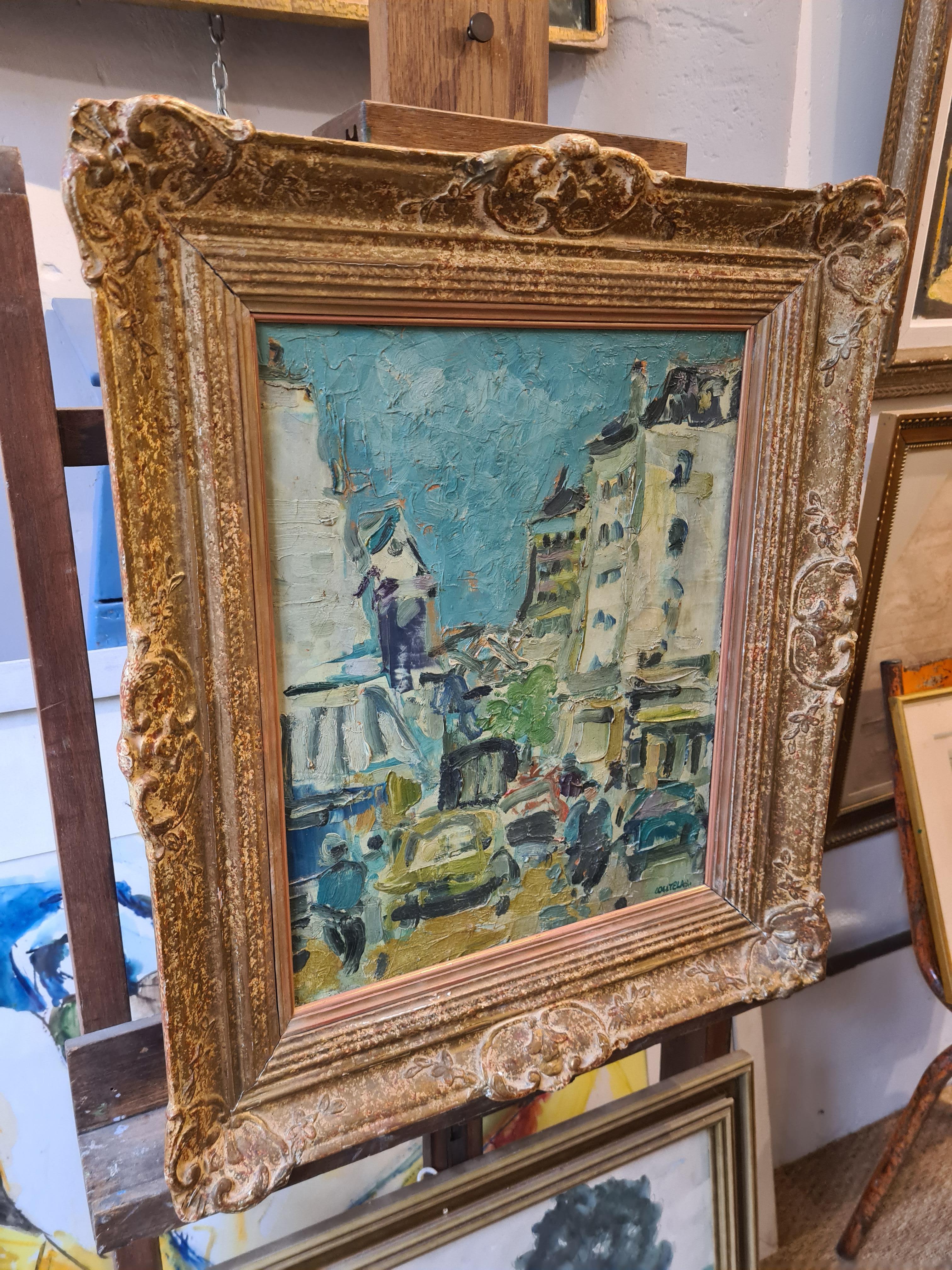 Französisch Mitte des Jahrhunderts Impressionist Öl auf Leinwand 'Straßen von Montparnasse, Paris'. im Angebot 8