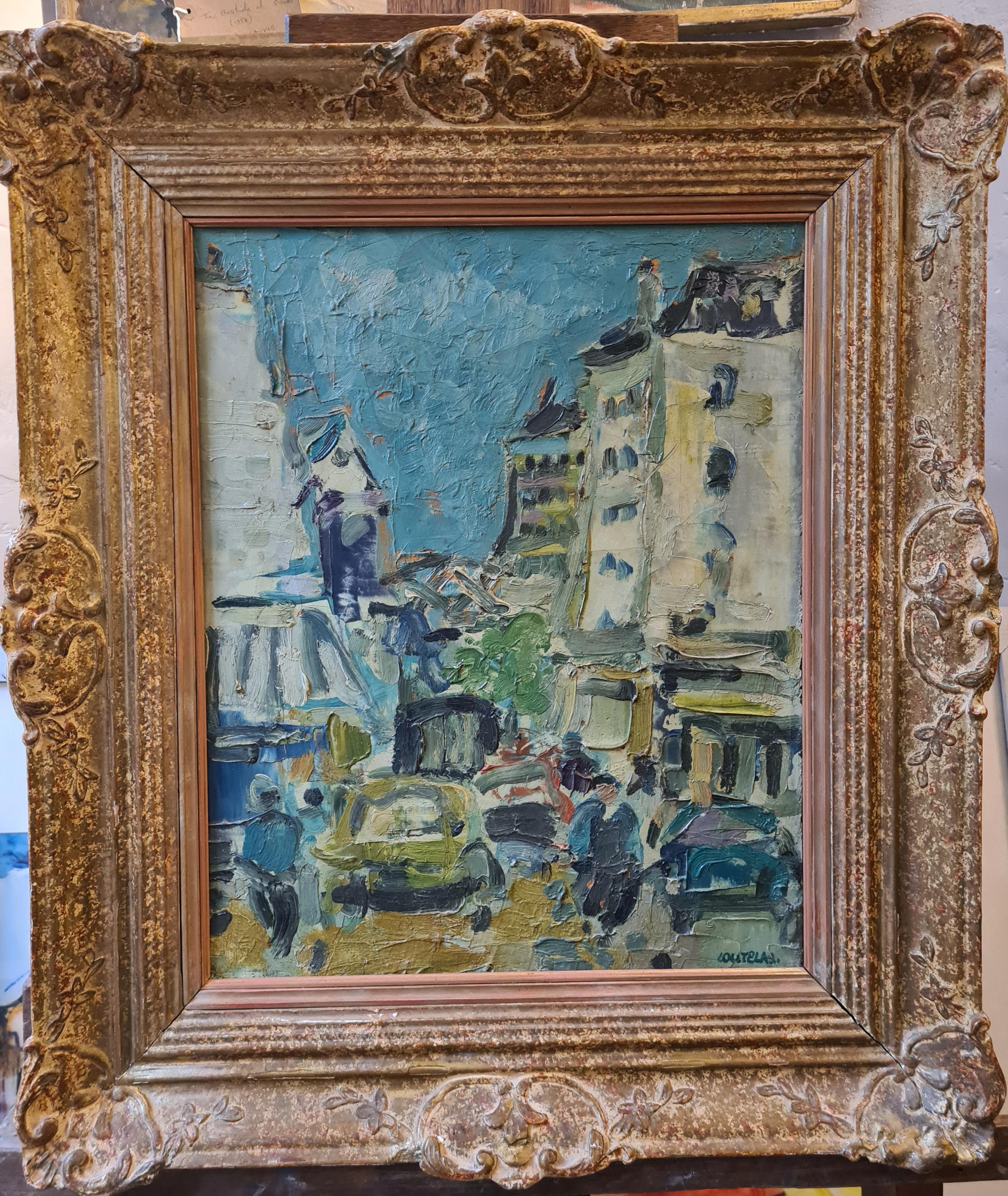 Französisch Mitte des Jahrhunderts Impressionist Öl auf Leinwand 'Straßen von Montparnasse, Paris'. im Angebot 9