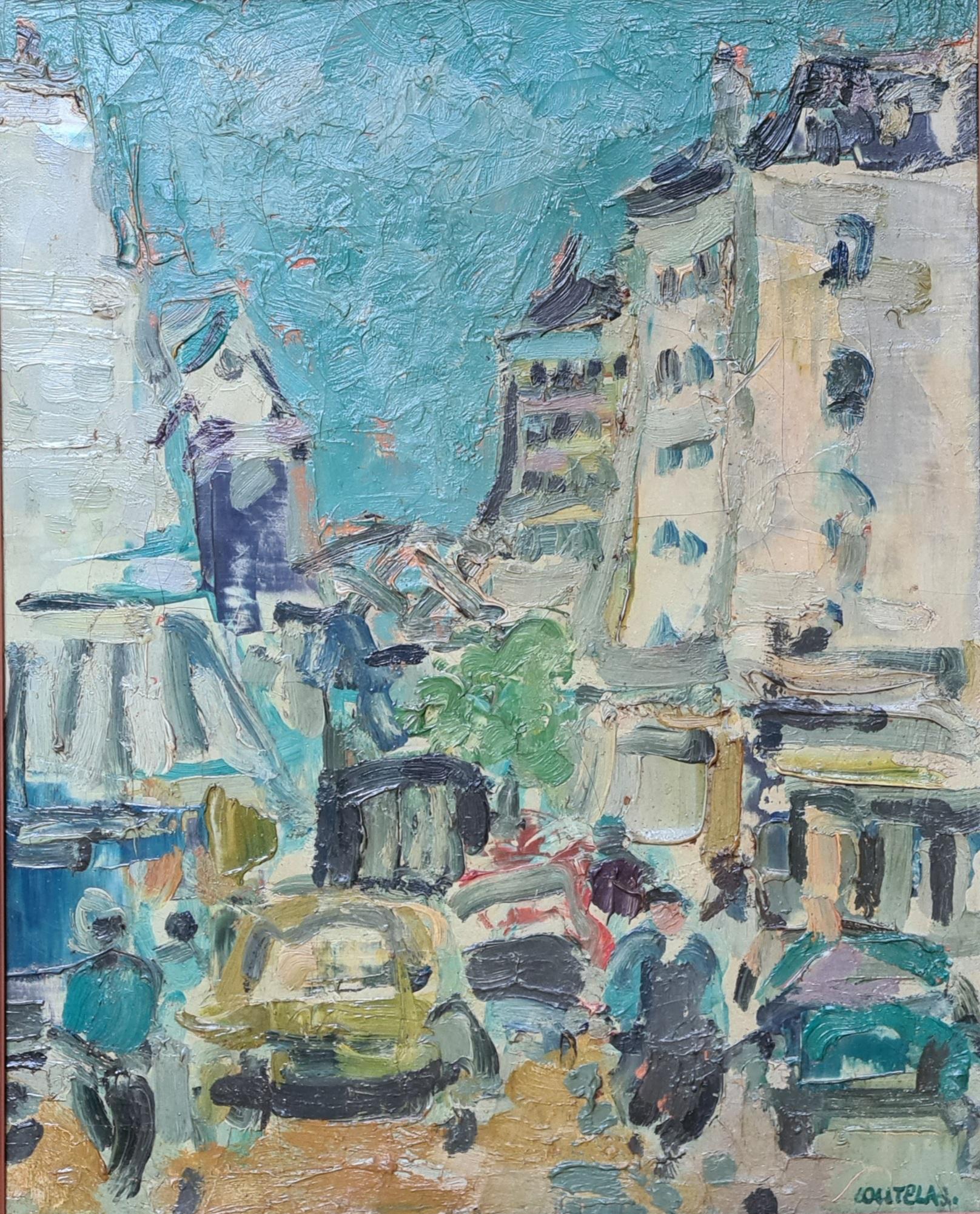 Französisch Mitte des Jahrhunderts Impressionist Öl auf Leinwand 'Straßen von Montparnasse, Paris'. (Impressionismus), Painting, von Robert Coutelas