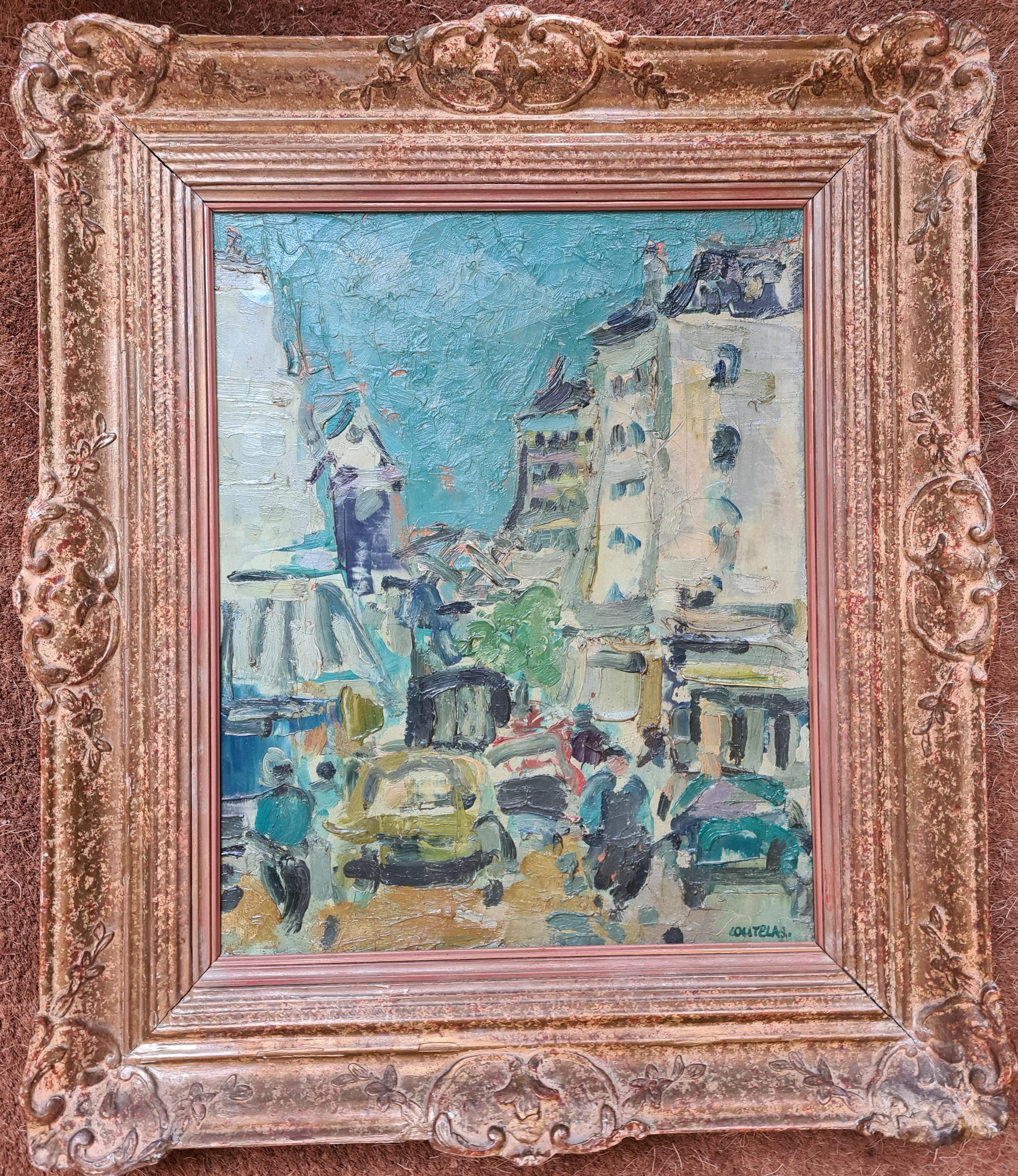 Robert Coutelas Landscape Painting - French Mid-Century Impressionist Oil on Canvas 'Streets of Montparnasse, Paris'