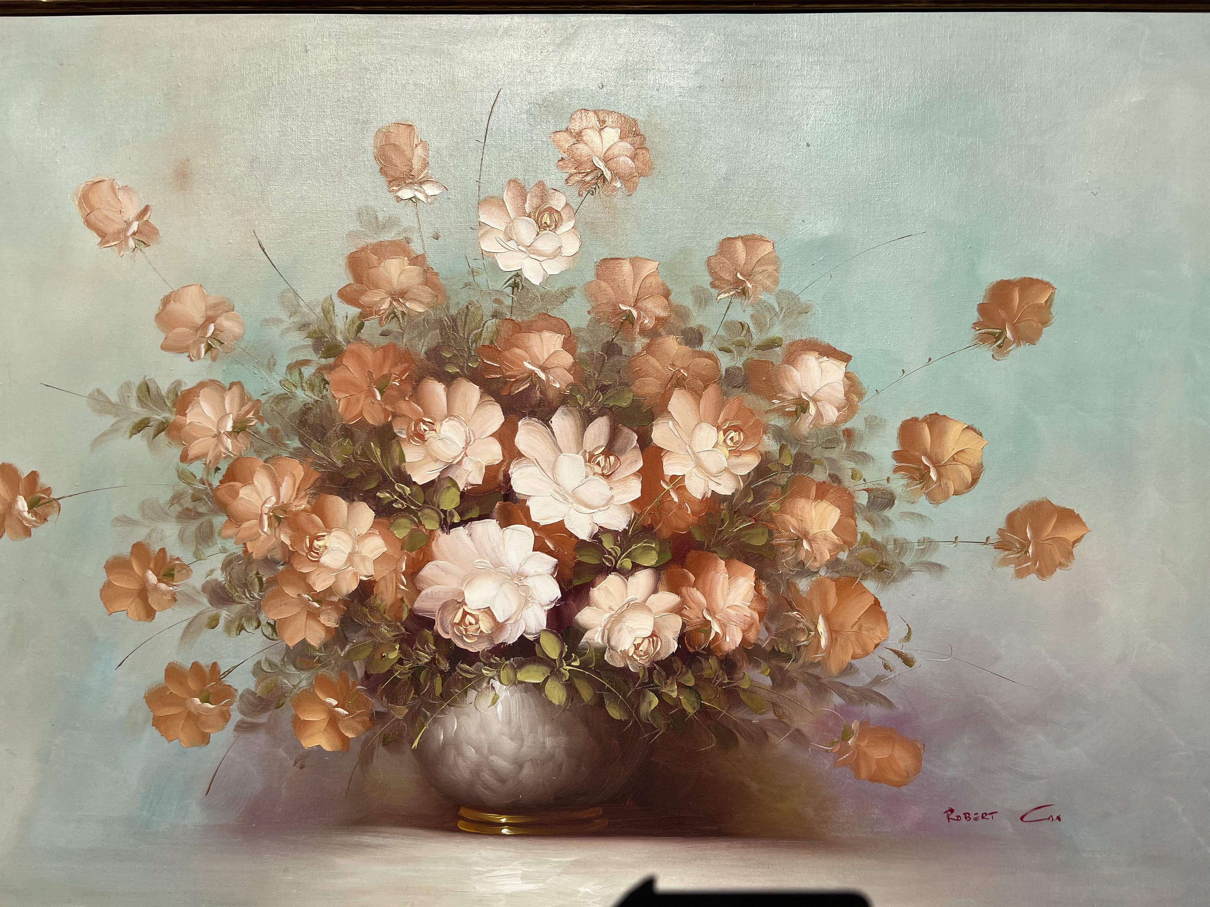 Artista quotato Robert COX (1934-2001) Pittura a olio su tela Natura morta, Fiori - Painting di  Robert Cox