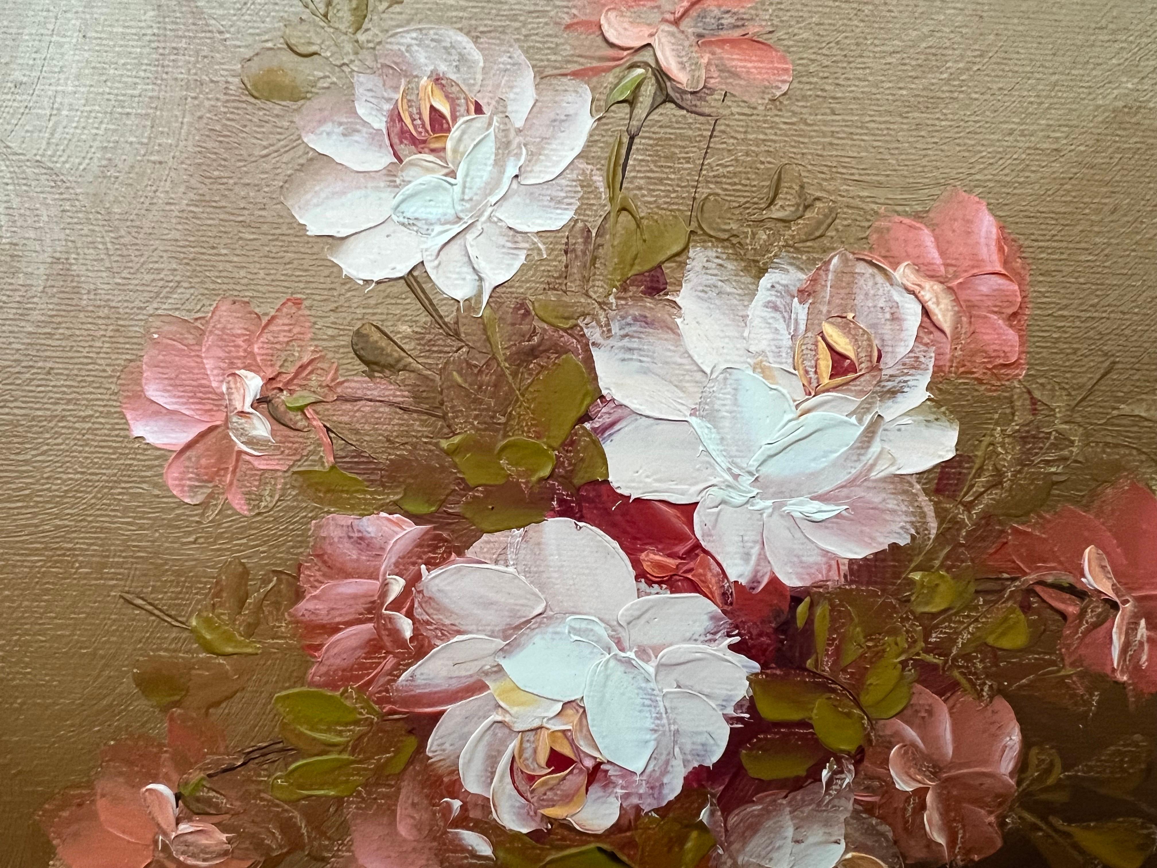 Still Life of a Vase of Pink Red & White Roses by 20th Century American Artist - Painting by Robert Cox