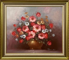 Still Life of a Vase of Red & White Flowers by 20th Century American Artist