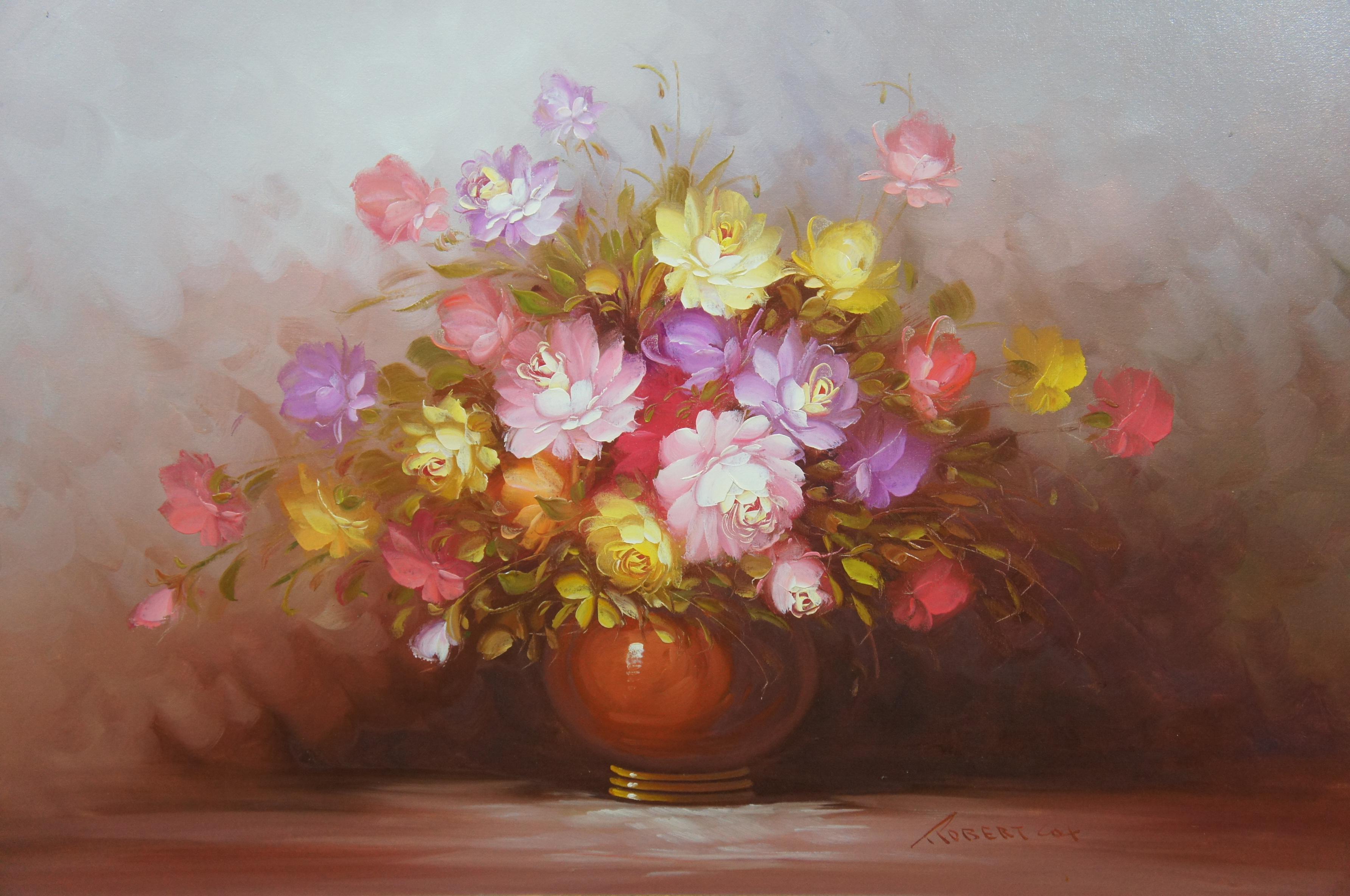 Blumenstrauß, Ölgemälde auf Leinwand, Robert Cox, Bontanisches Stillleben, Ölgemälde, 44
