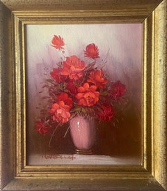 Robert Cox Stillleben einer Vase mit roten Rosen, um 1970