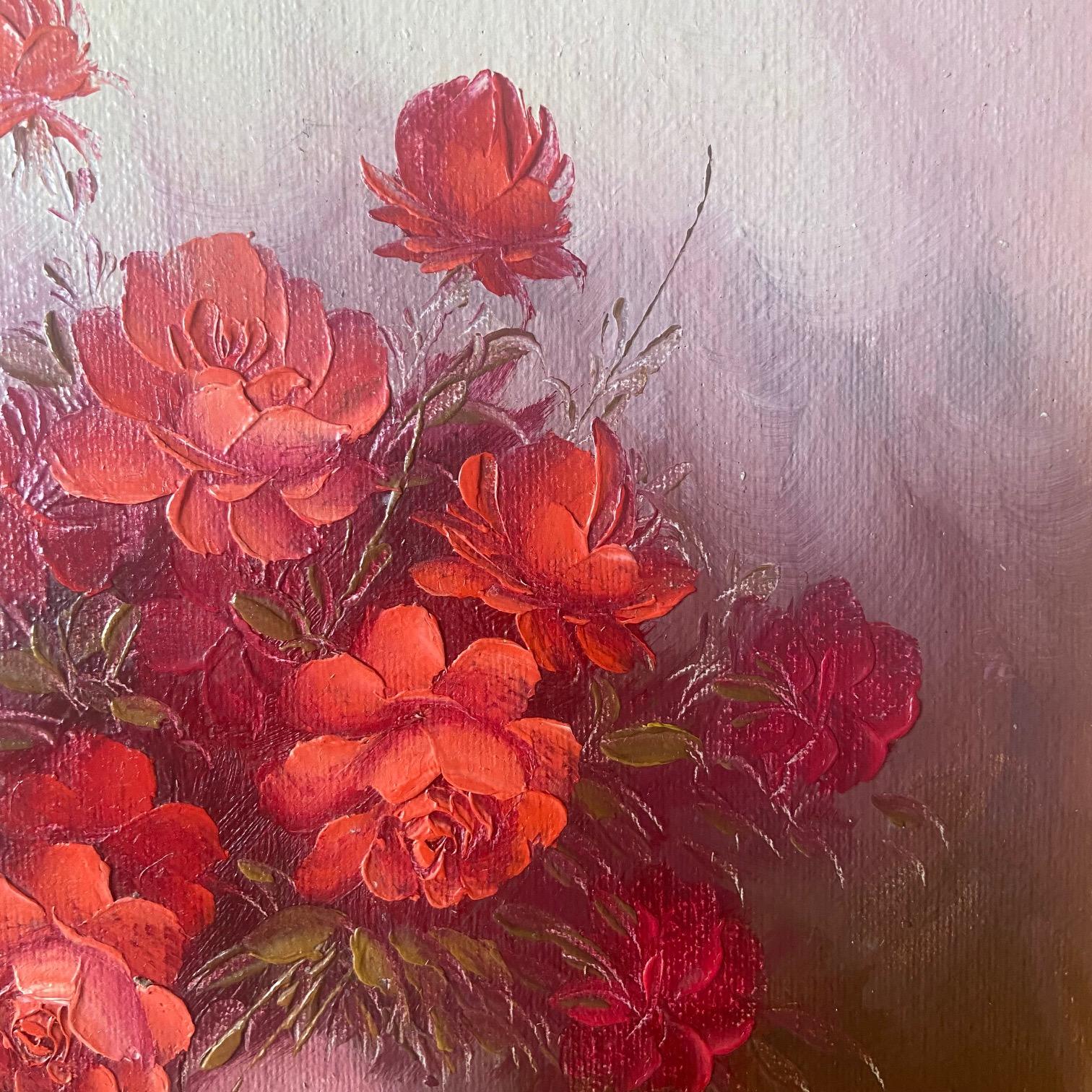 Canvas Robert Cox Still Life of a Vase of Red roses, circa 1970 For Sale