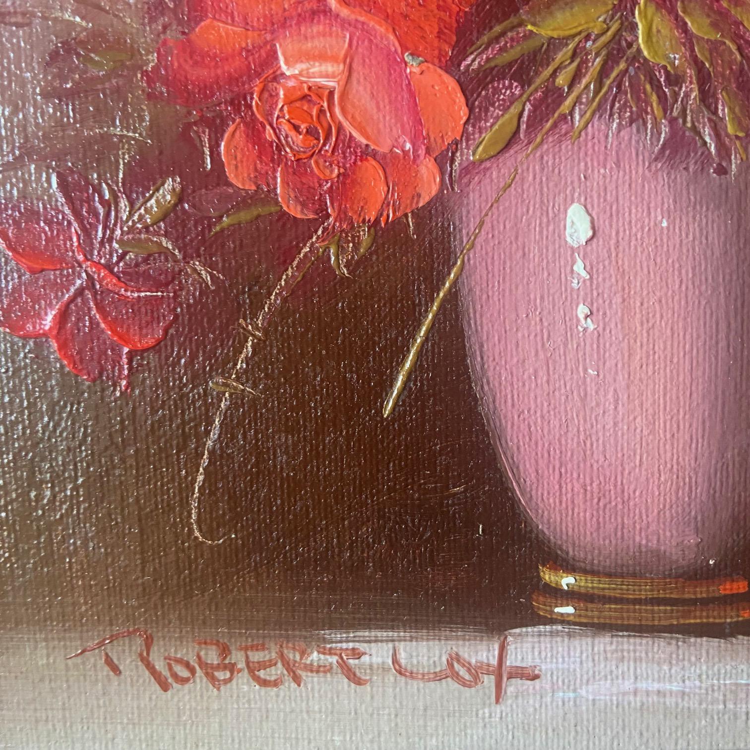 Robert Cox Still Life of a Vase of Red roses, circa 1970 For Sale 1