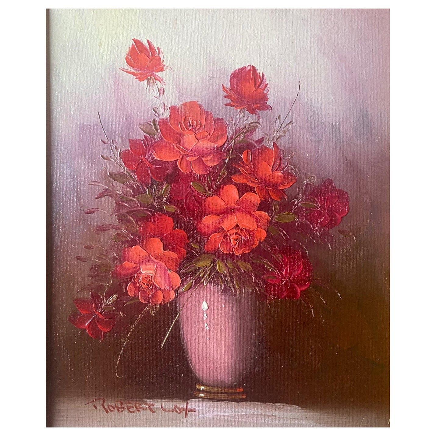 Robert Cox Still Life of a Vase of Red roses, circa 1970 For Sale