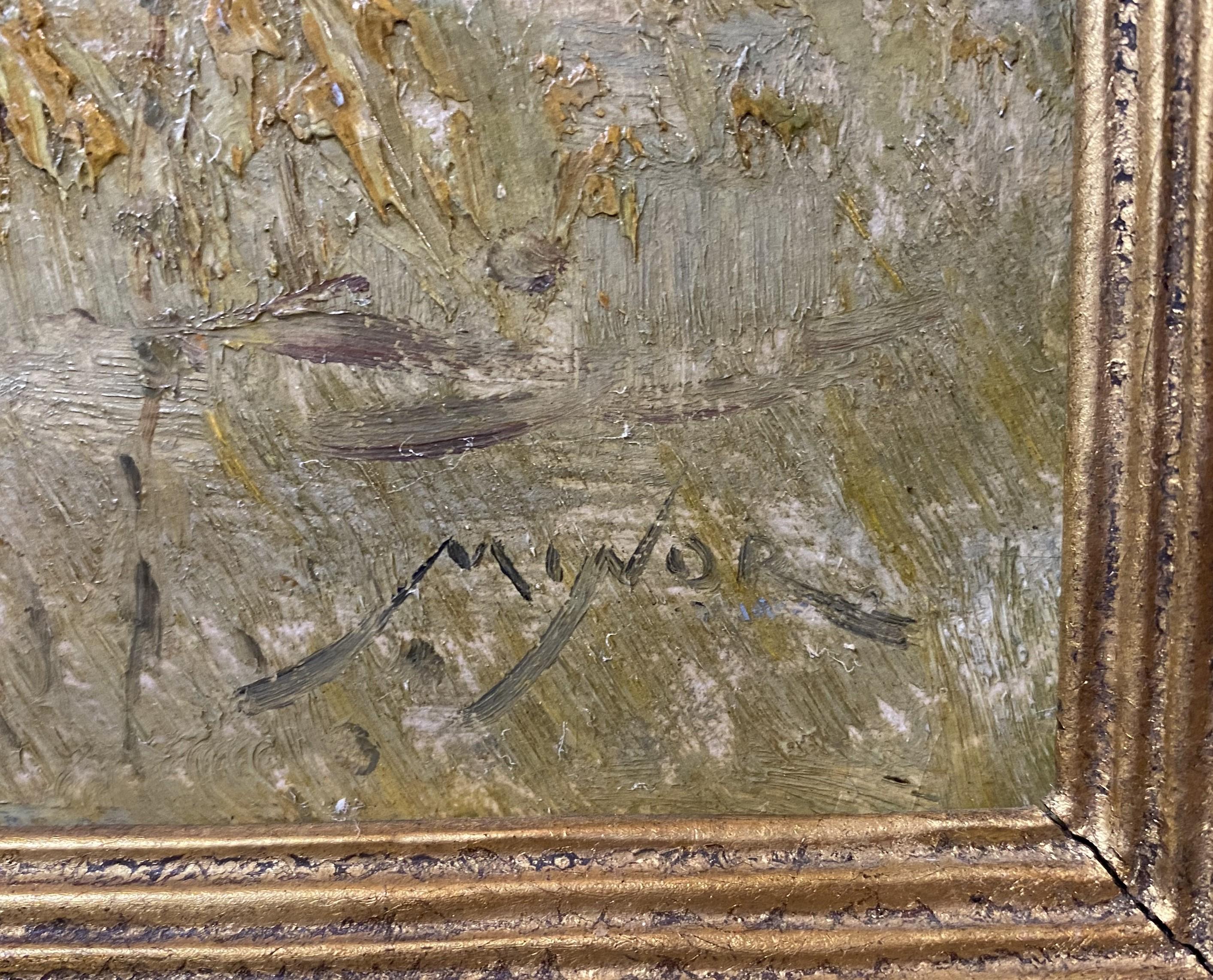 Fino paisaje otoñal tonalista del artista estadounidense Robert Crannell Minor Sr. (1839-1904). Minor nació en Nueva York y, de joven, trabajó como contable en Nueva York, pero decidió estudiar arte a los treinta y pocos años. Tras estudiar en Nueva