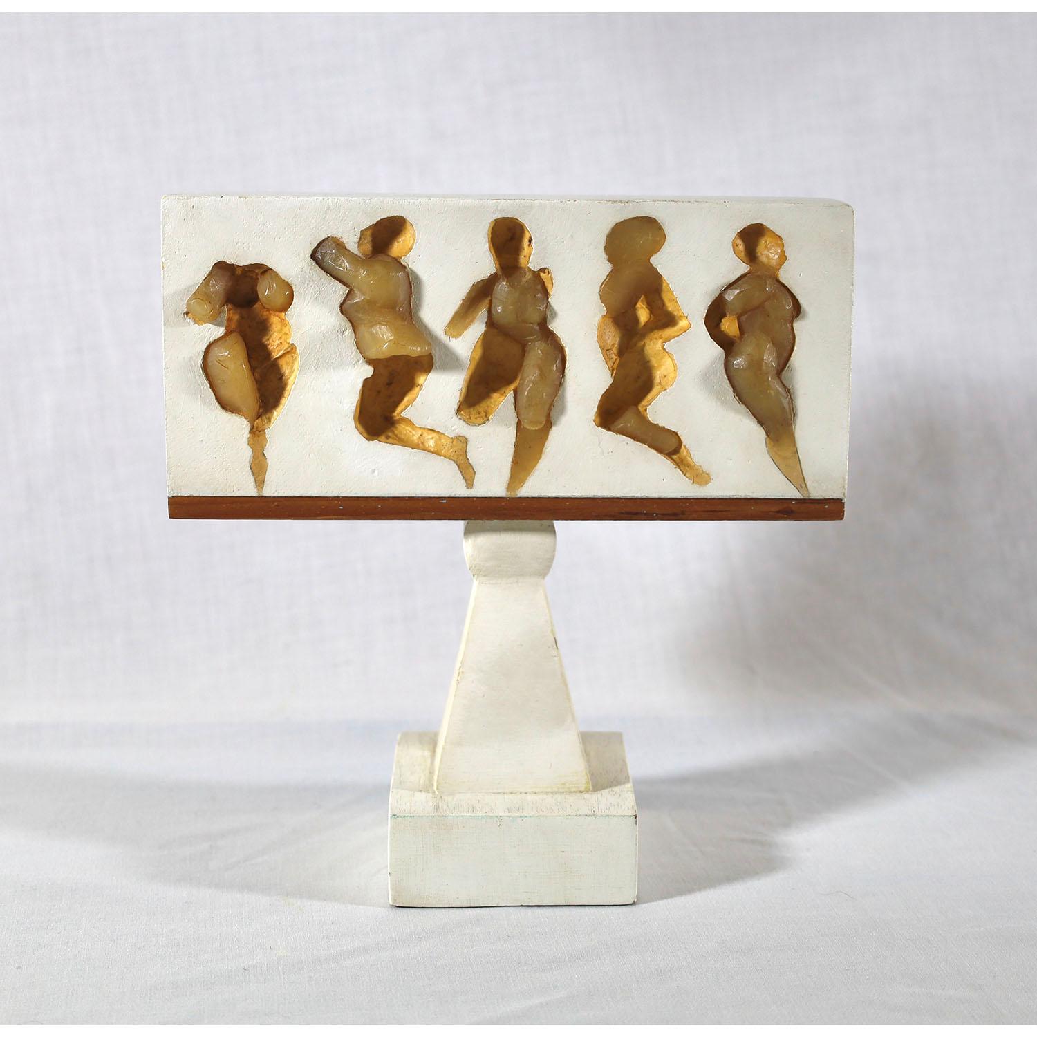 Abstract figurative sculpture with gallery label from Esther Robles Gallery - Brown Figurative Sculpture by Robert Cremean