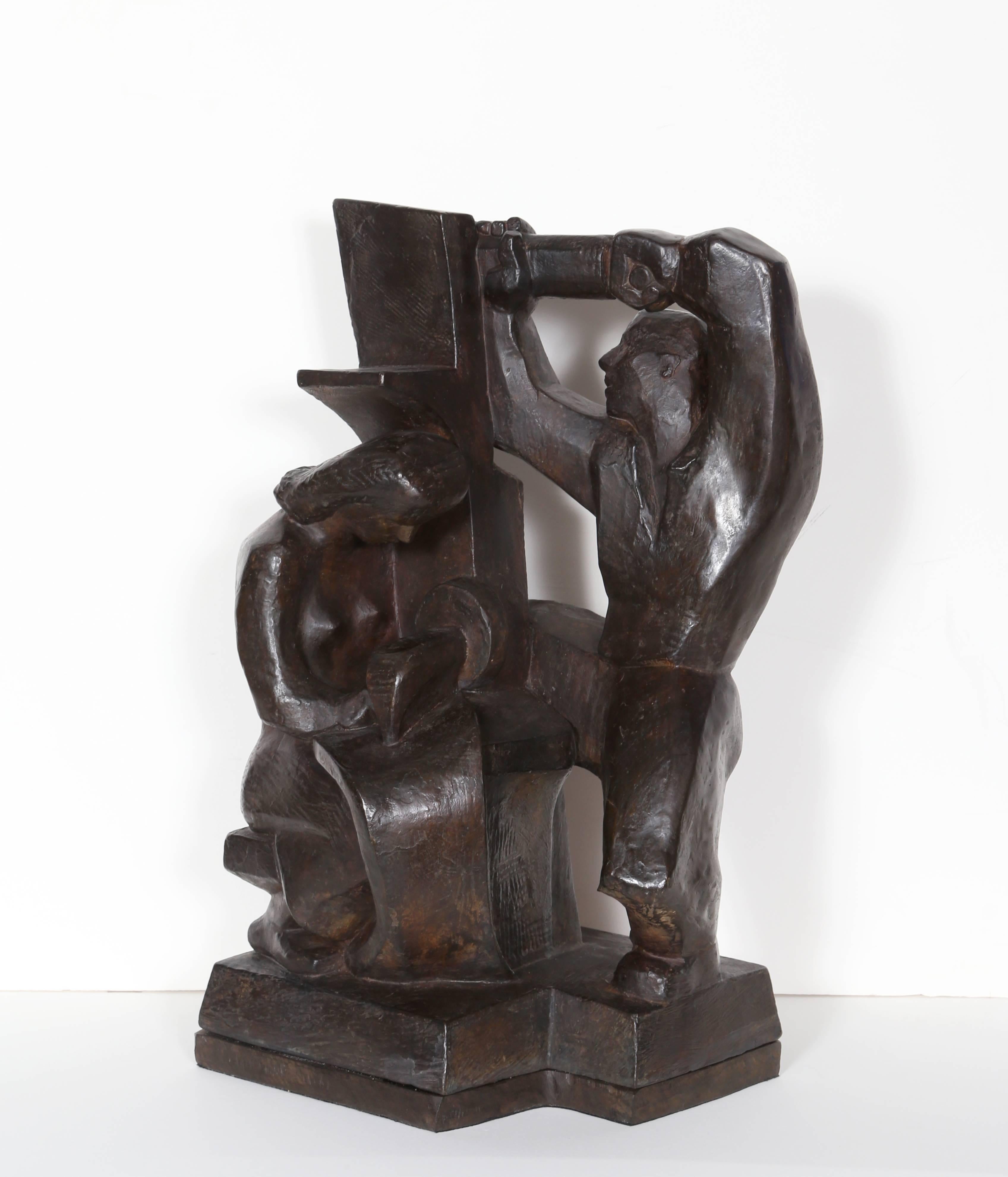 Construction & Garment Worker, WPA Bronze by Robert Cronbach For Sale 1