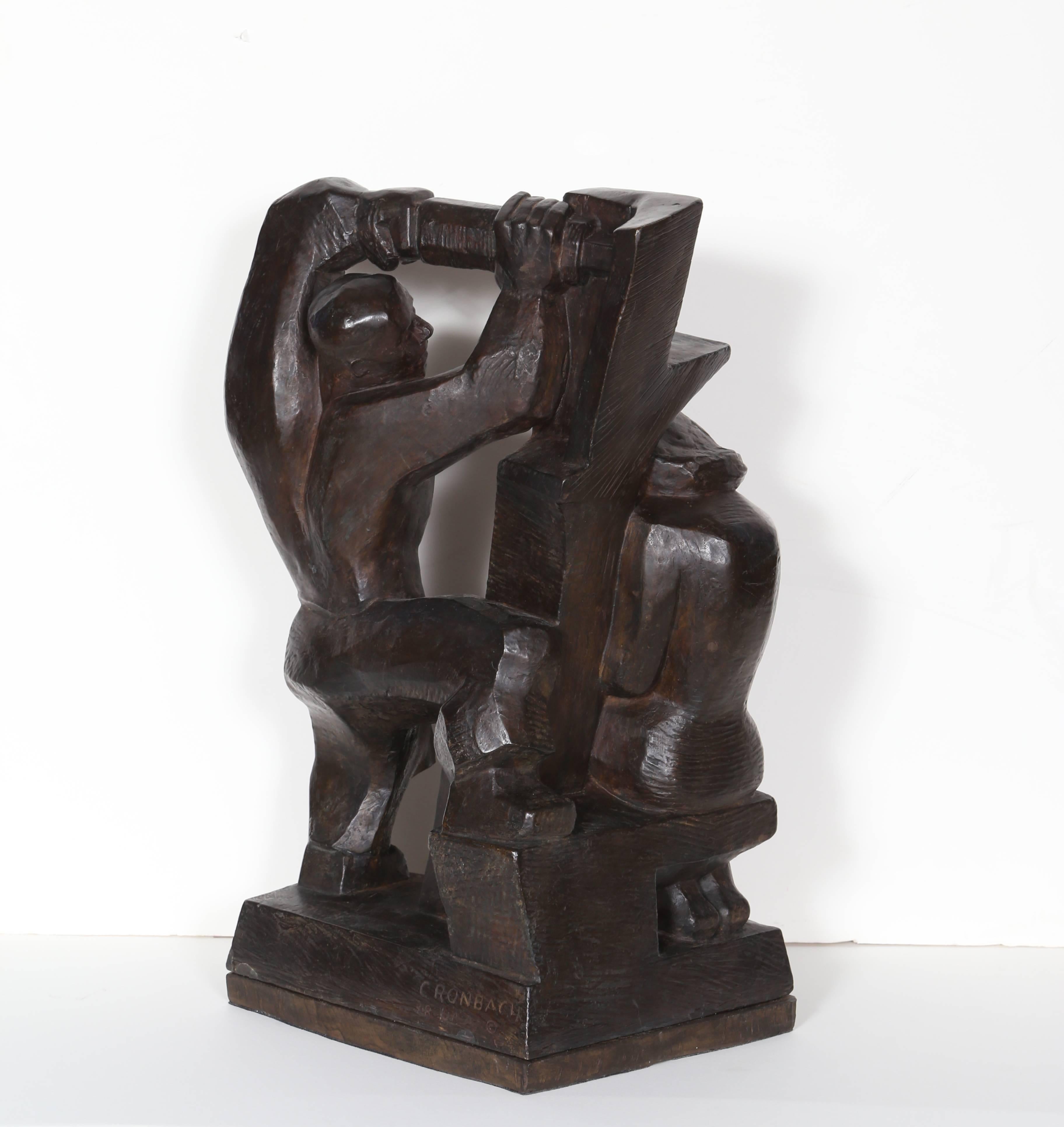 Construction & Garmentarbeiter, WPA Bronze von Robert Cronbach im Angebot 3