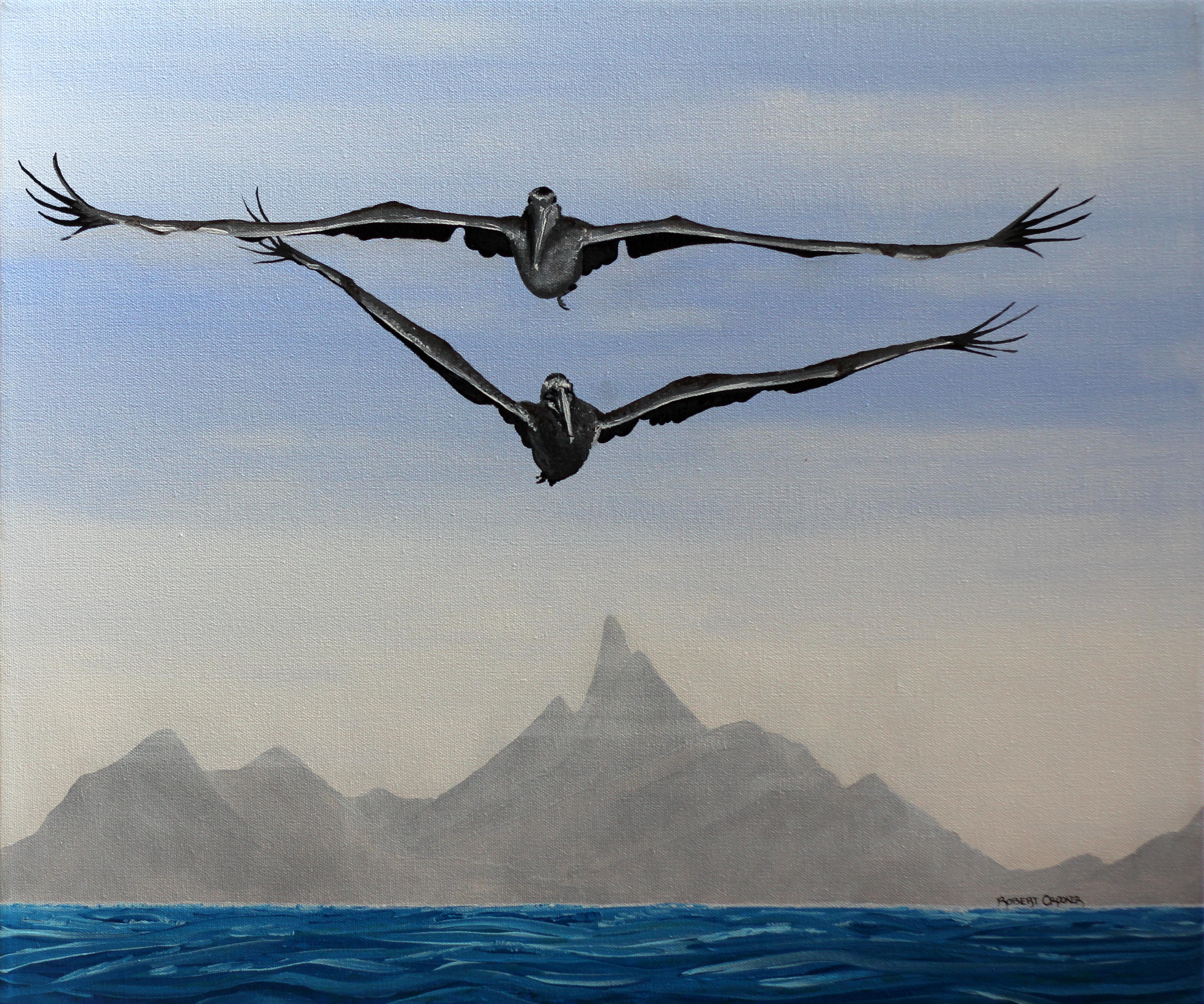 Robert Crooker Landscape Painting - 2 Pelicans