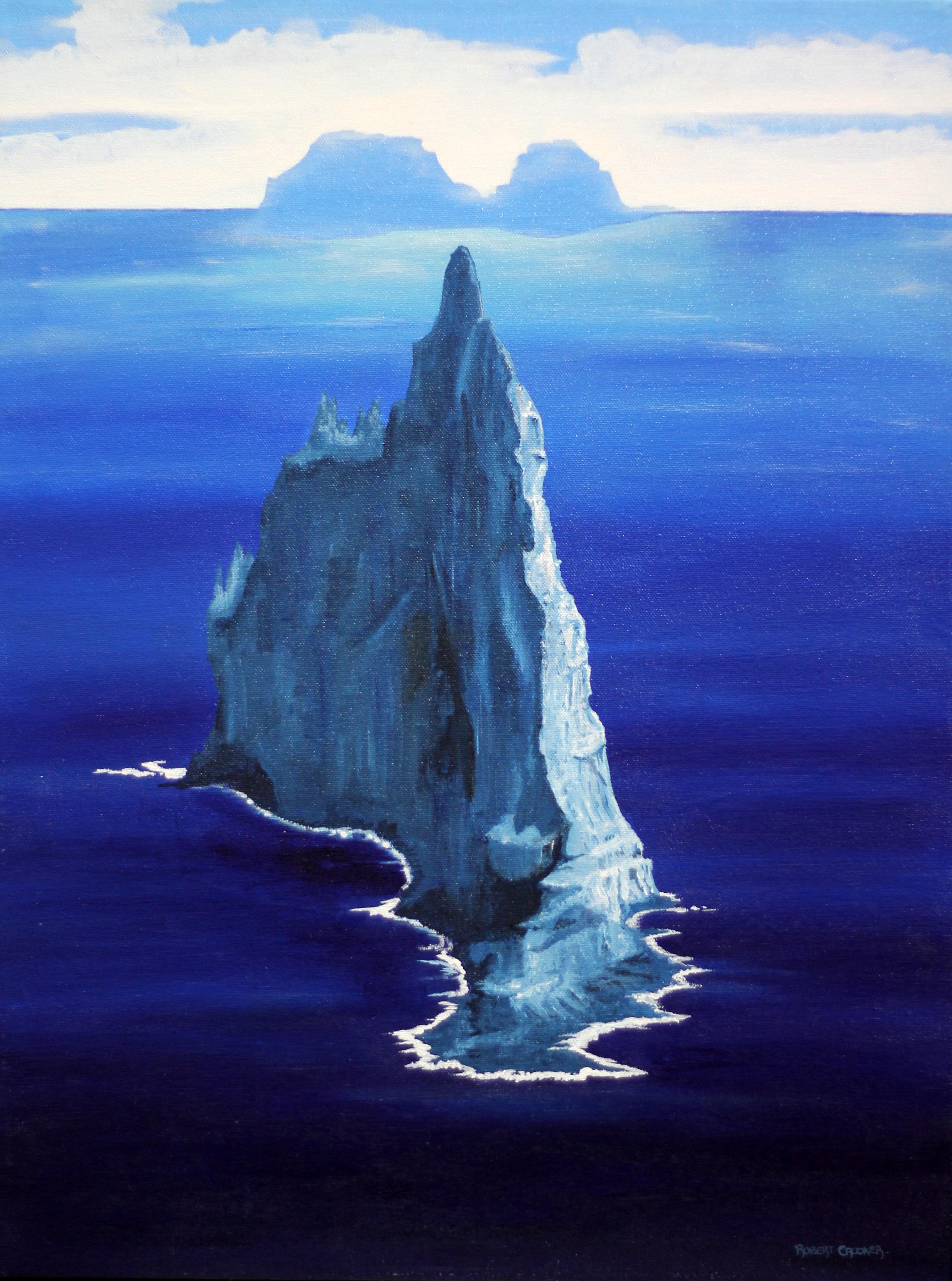 Robert Crooker Landscape Painting - Ball's Pyramid (and Lord Howe Island), Original Acrylic Painting, 2013